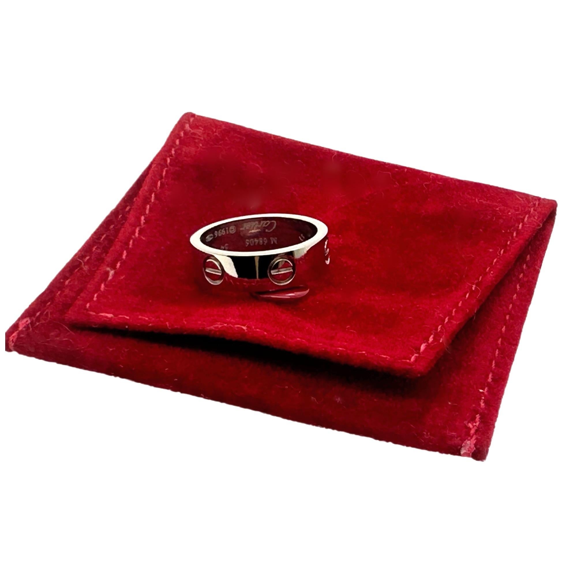 Women's or Men's Cartier Circa 1996 Love Band Ring in 18k White Gold 5 mm For Sale