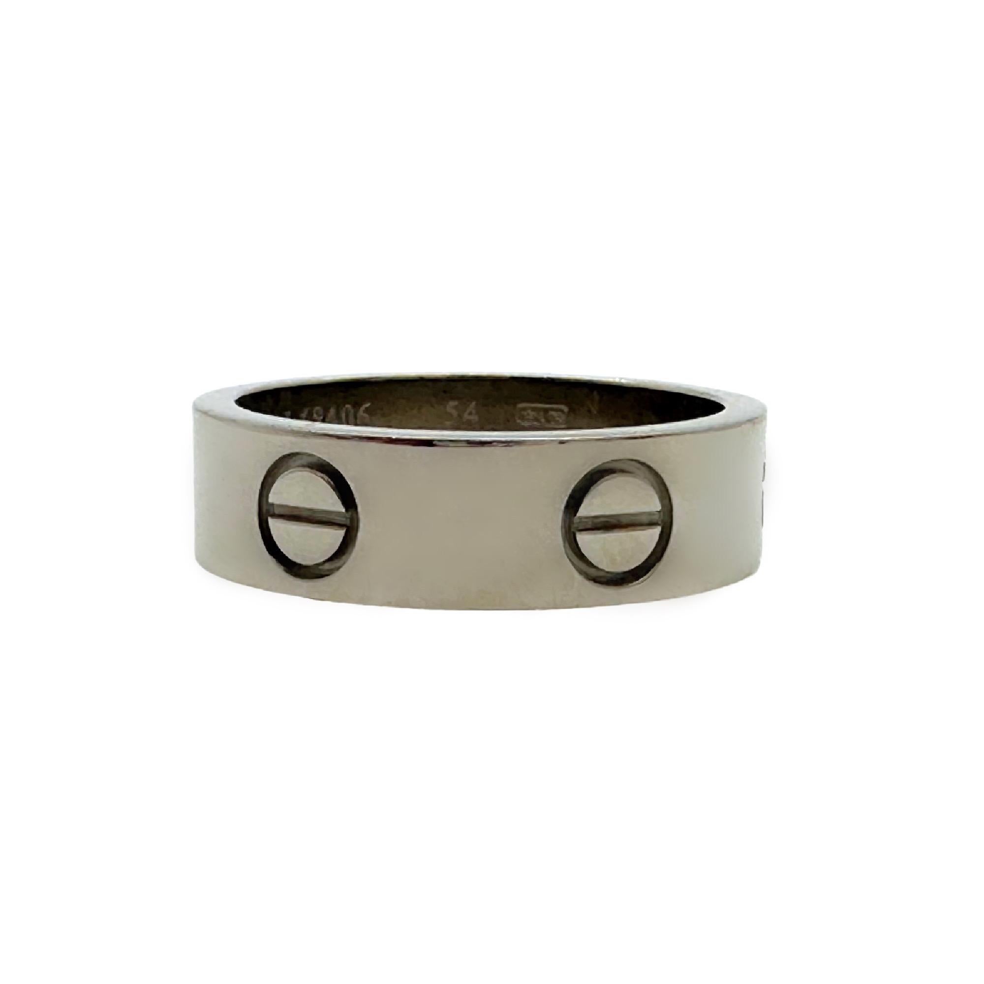 Cartier Circa 1996 Love Band Ring in 18k White Gold 5 mm For Sale 1