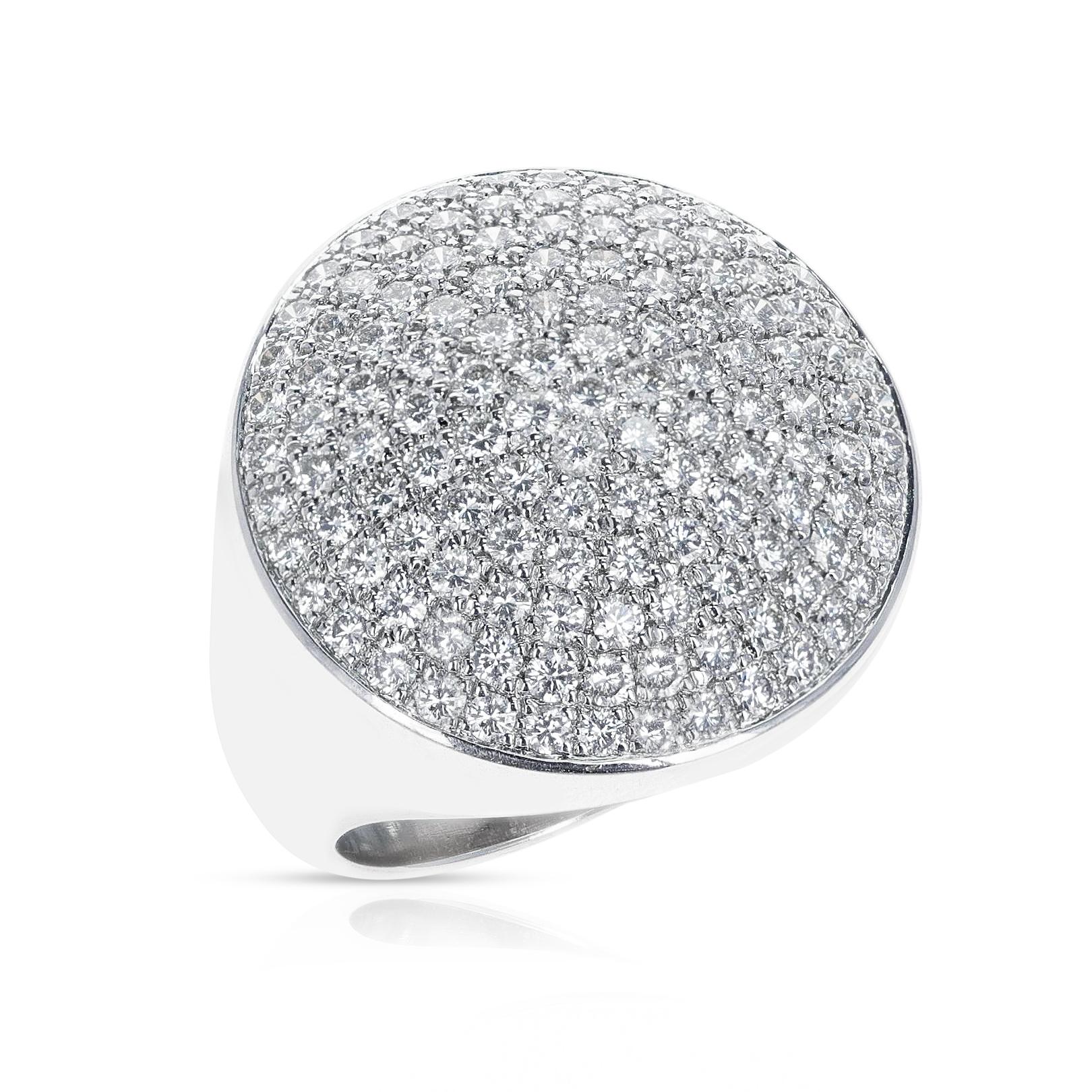 A bold and elegant Cartier Circular Round Diamond Cocktail Ring made in 18 Karat White Gold. The diamond weight is appx. 3.50 carats. The ring size is 7.50 US. The total weight is 21.88 grams. 

SKU: 528-GAJLQAMP
