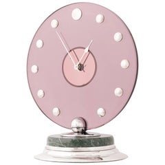 Cartier Circular Silver Pink Glass Marble Art Deco Clock, circa 1935