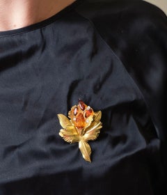 Cartier Citrine Diamond Gold Orchid Flower Brooch