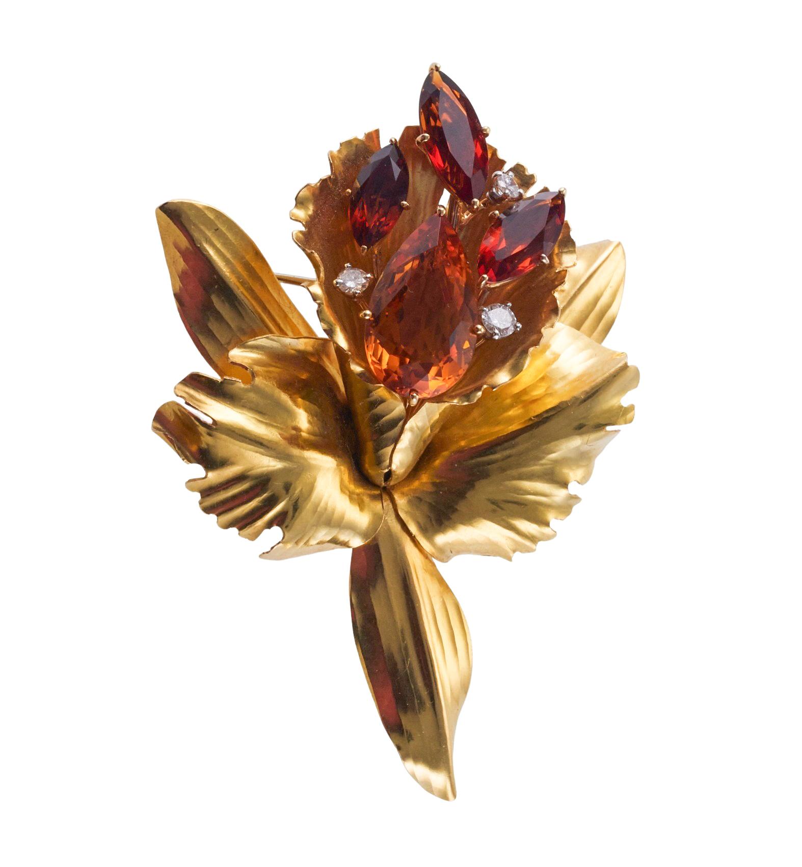 Cartier Orchidee-Blumenbrosche, Citrin, Diamant, Gold im Zustand „Hervorragend“ im Angebot in New York, NY