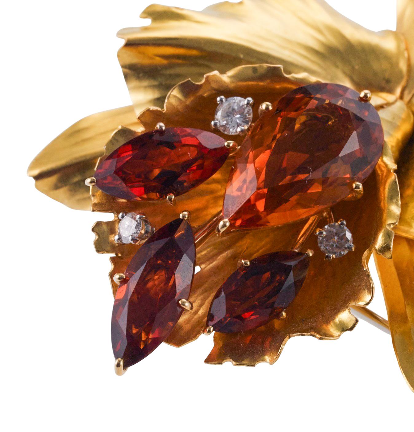 Cartier Citrine Diamond Gold Orchid Flower Brooch In Excellent Condition For Sale In New York, NY