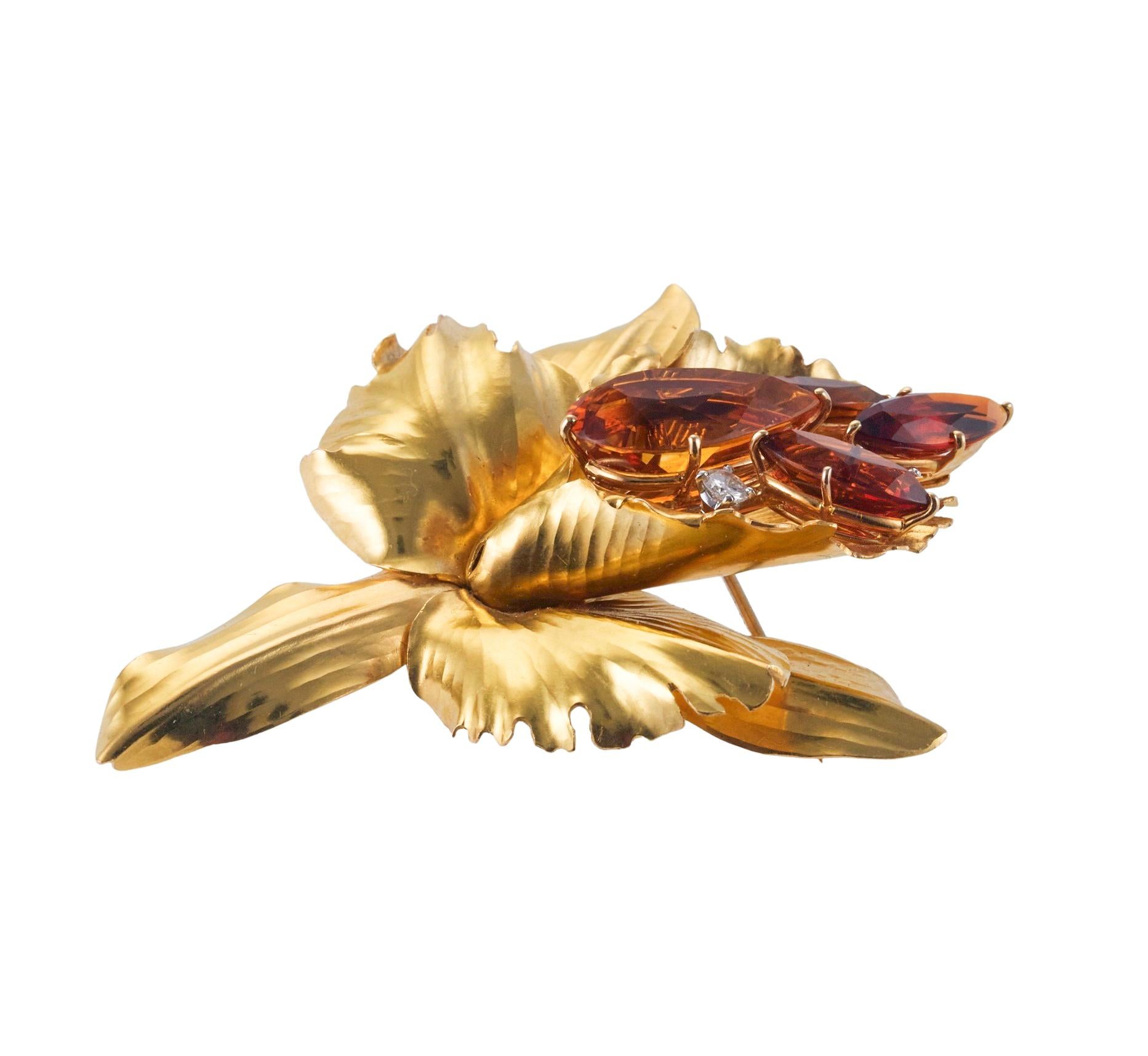 Cartier Orchidee-Blumenbrosche, Citrin, Diamant, Gold im Angebot 3
