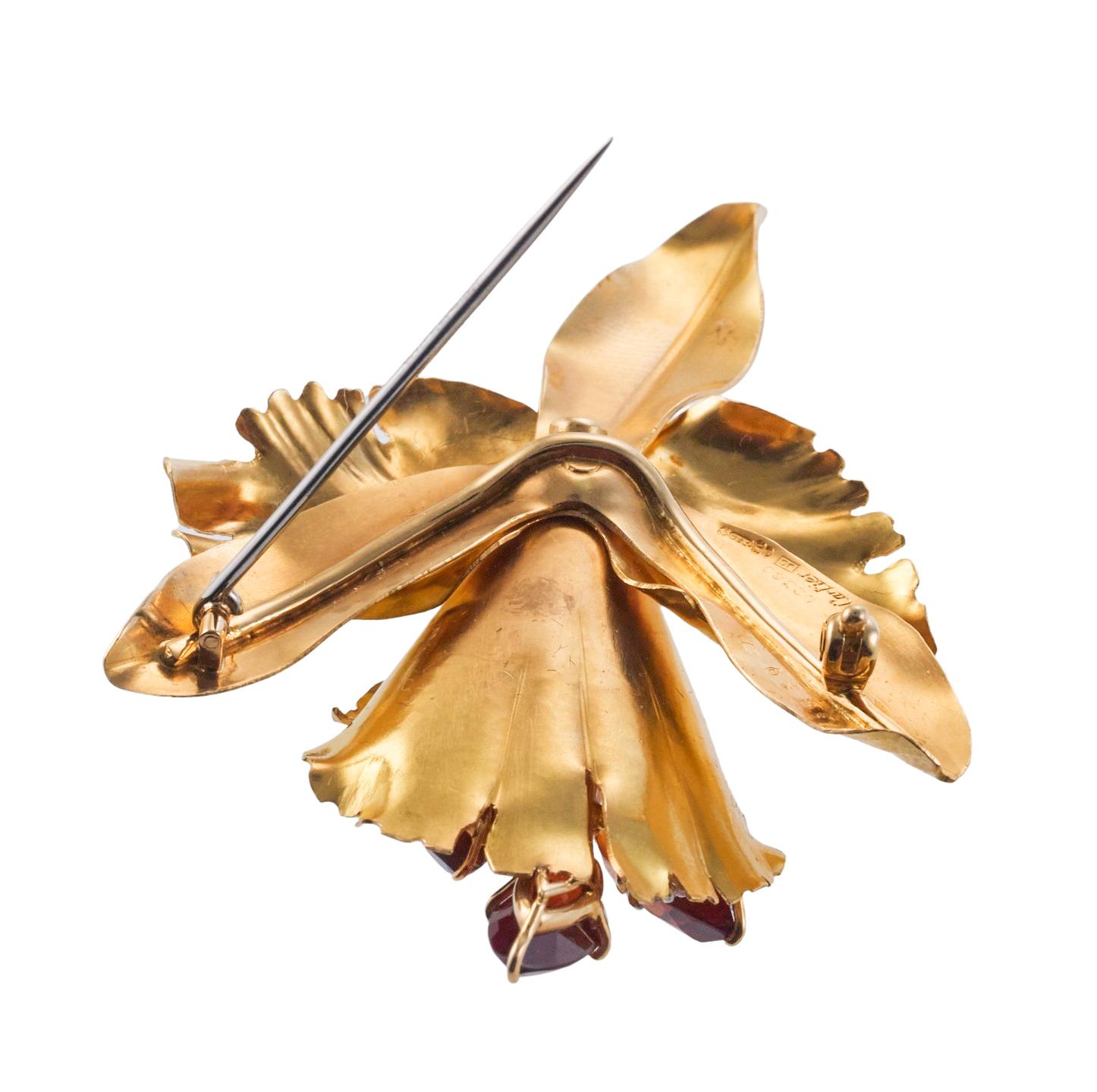 Cartier Citrine Diamond Gold Orchid Flower Brooch For Sale 1