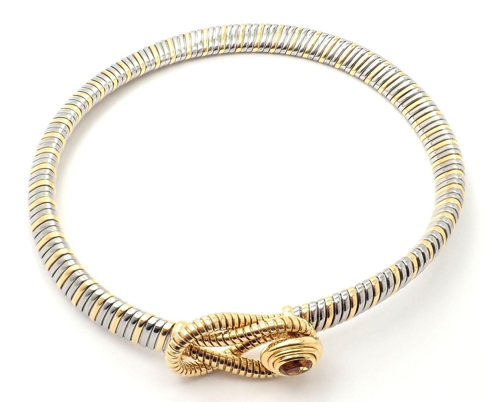 Taille ovale Cartier Collier à nœuds Hercule en or et acier inoxydable et citrine