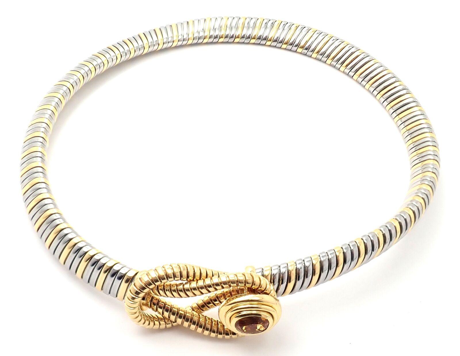 Women's or Men's Cartier Citrine Gold Stainless Steel Hercules Knot Necklace