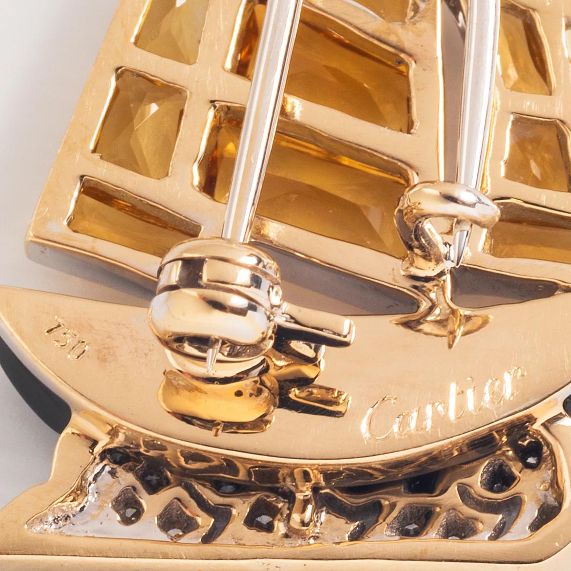 Cartier Broche voilier en citrine, onyx et diamants Excellent état - En vente à Weston, MA