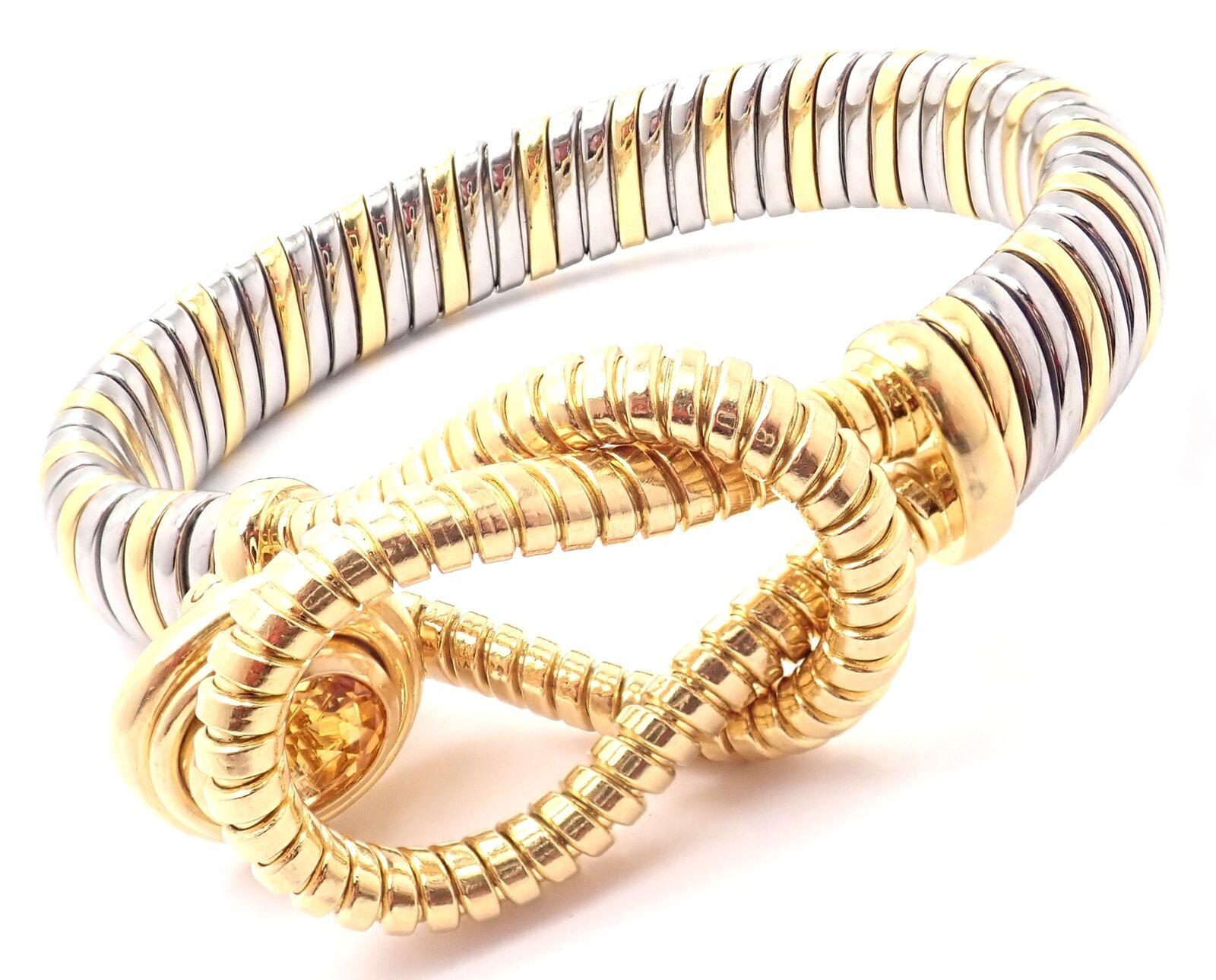Cartier Citrine Stainless Steel Gold Hercules Knot Bracelet In Excellent Condition For Sale In Holland, PA