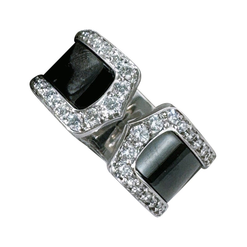 Cartier Clack Ceramic Pavé Diamonds 18K White Gold Open Band Ring Size 8