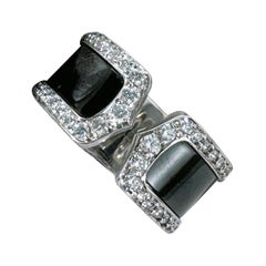 Cartier Clack Ceramic Pavé Diamonds 18K White Gold Open Band Ring Size 8