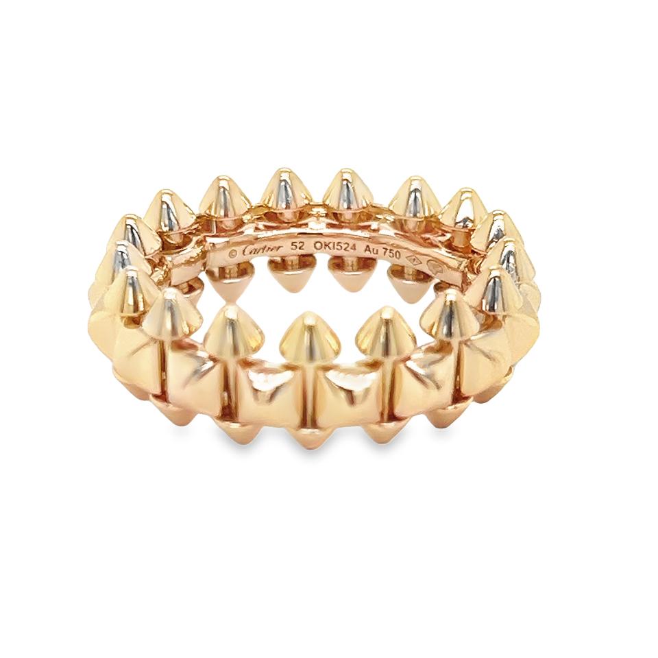 Beautiful ring from famed designer Cartier. The ring is from the Clash de Cartier collection. This model is crafted in 18k rose gold, it is the medium model of the design showing a 8 mm width. 
The design shows spikes at all angles, however is
