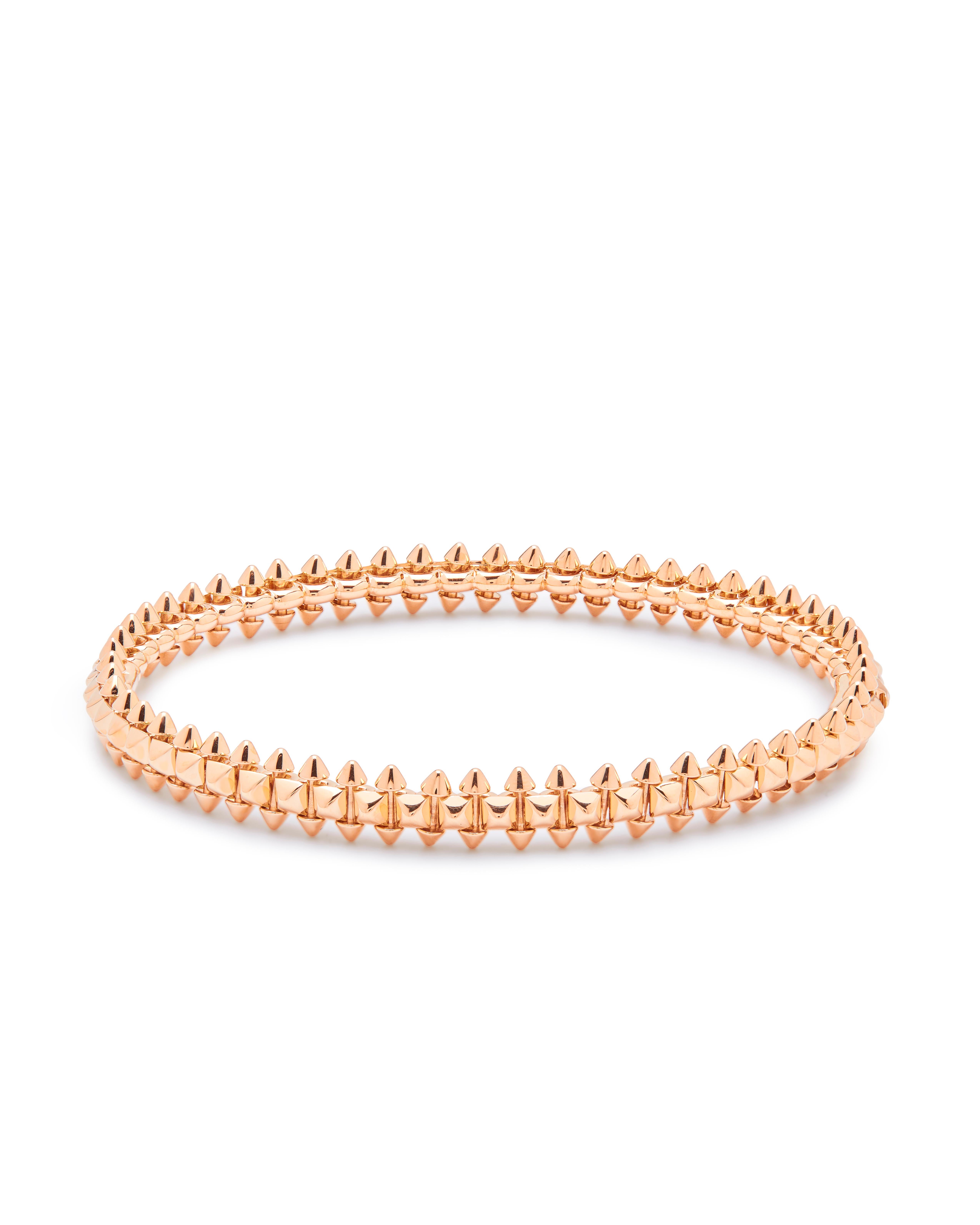One of Cartier’s most iconic collections, Clash de Cartier bracelet set in Rose gold.

A strong and powerful collection, which Oozes confidence and charm, playing with the Clou studs, a fashionable edition to your collection, stack it or worn on its