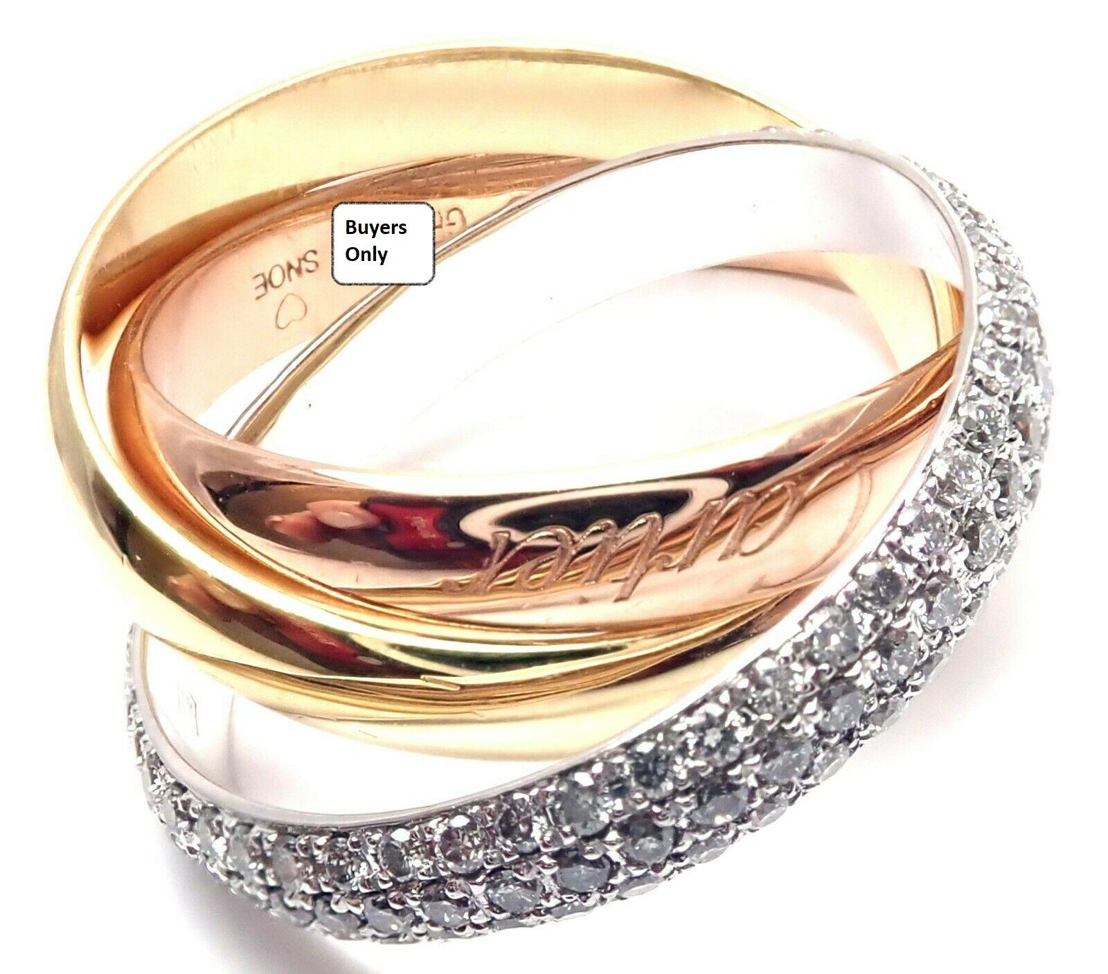 Cartier Classic Diamond Tri-Color Gold Trinity Band Ring 1