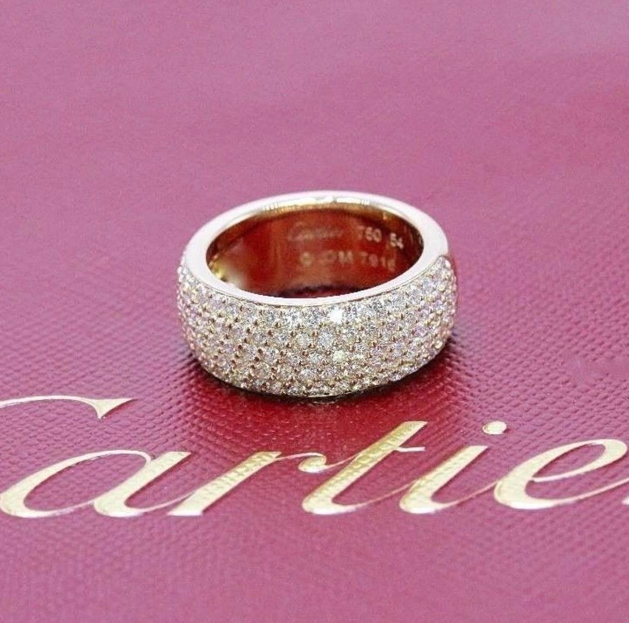 Cartier Classic Five-Row Diamond Pave Wedding Band Ring 18 Karat Gold 2.00 TCW In Excellent Condition For Sale In San Diego, CA