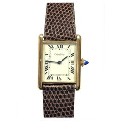 Cartier Classic Gold Plate Mechanical Unisex Tank Wristwatch