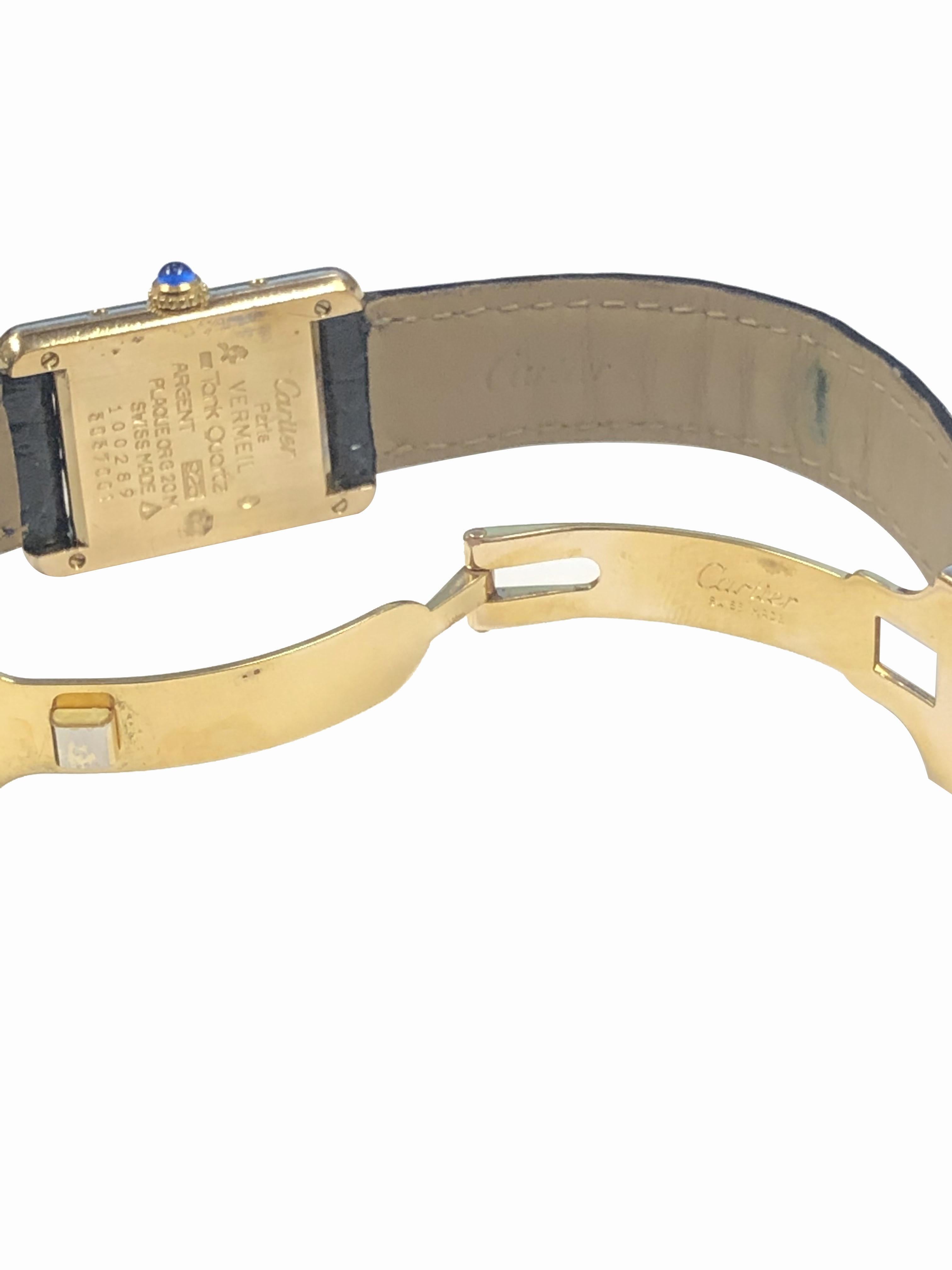 Cartier Classic Ladies Vermeil Tank Quartz Wrist Watch In Excellent Condition In Chicago, IL