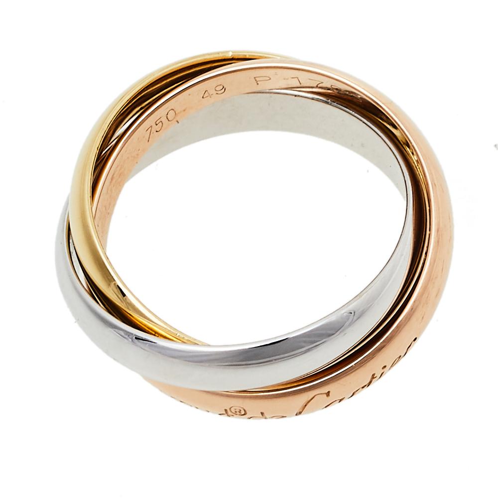 Delivering on the idea of timeless everyday-wear jewelry, Cartier brings you this Classic Les Must de Trinity ring. Designed in a set of three rings using 18K three-tone gold, the Trinity signature symbolizes love, fidelity, and friendship.


