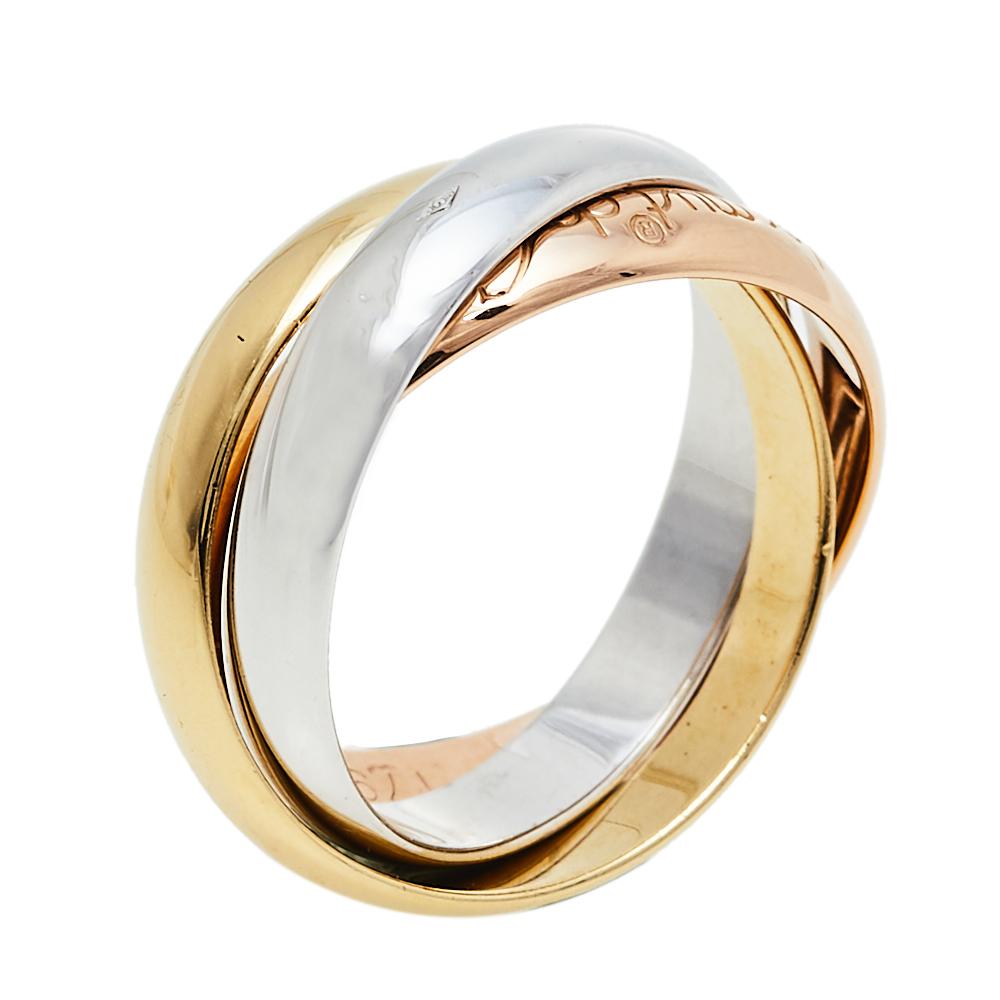 Cartier Classic Les Must De Trinity 18K Three Tone Gold Ring Size 49 In Good Condition In Dubai, Al Qouz 2
