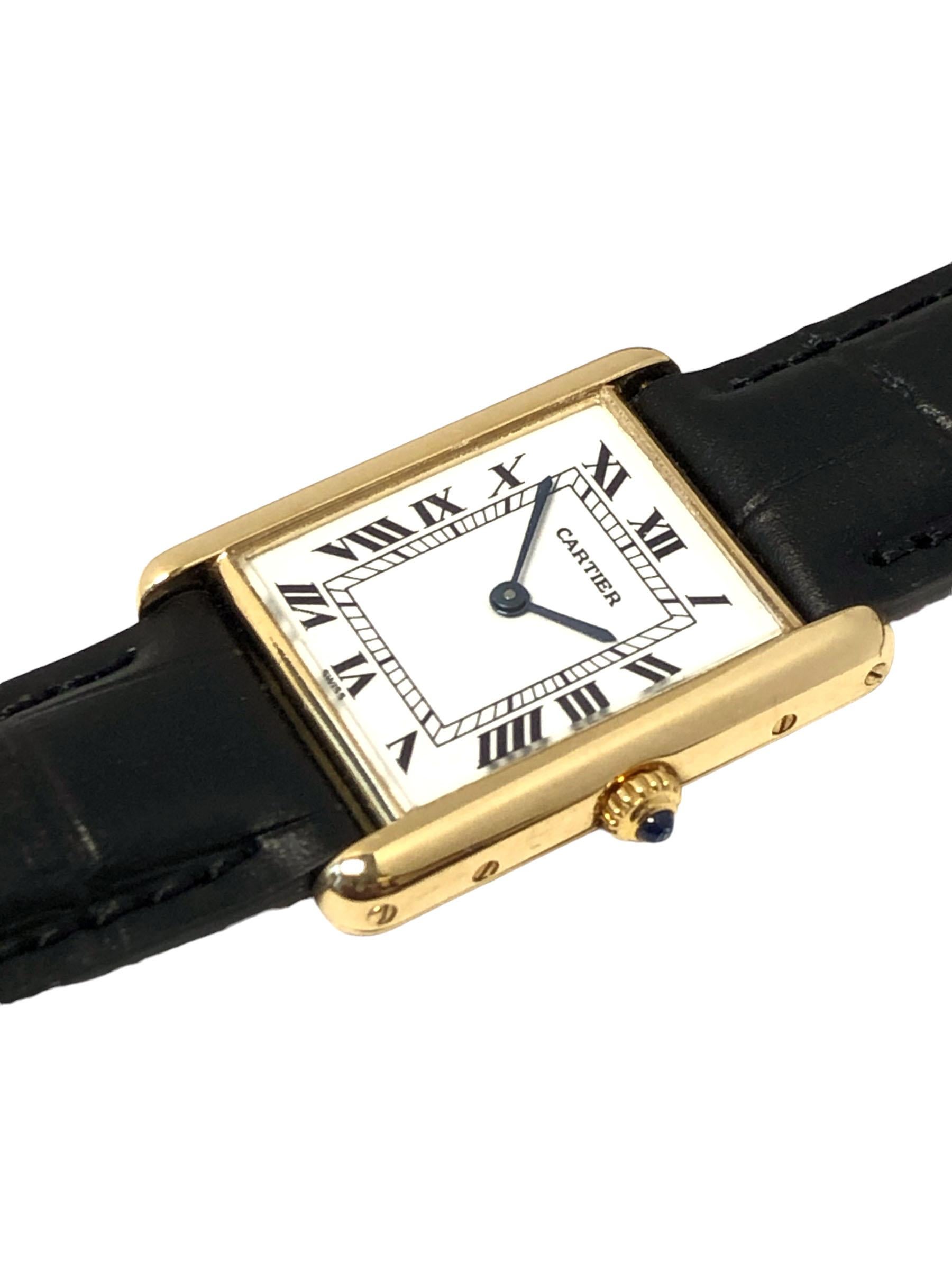 Cartier Classic Louis Cartier Yellow Gold Tank Wrist Watch In Excellent Condition For Sale In Chicago, IL