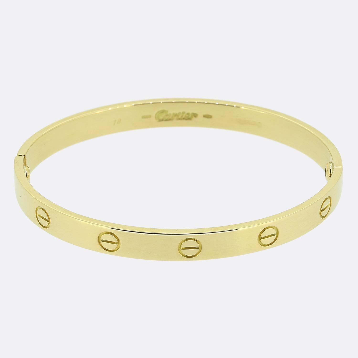 Women's or Men's Cartier Classic LOVE Bangle Size 18 For Sale