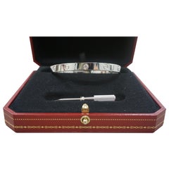 Cartier Classic Love Bracelet Four Diamond Bangle in White Gold Size 19