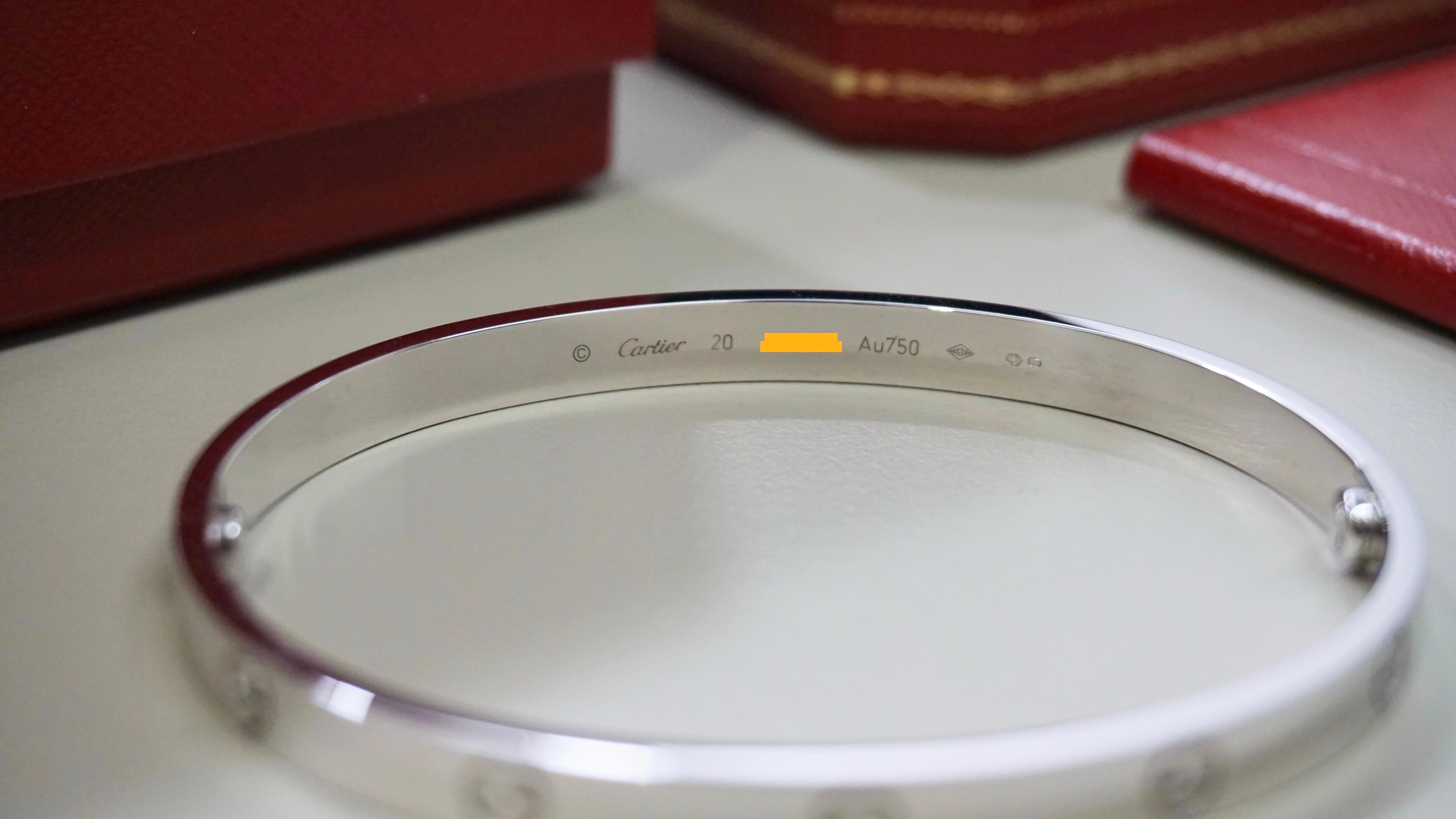 Cartier Bracciale classico dell'amore in oro bianco misura 20 con scatola e documenti B6067620 in vendita 6