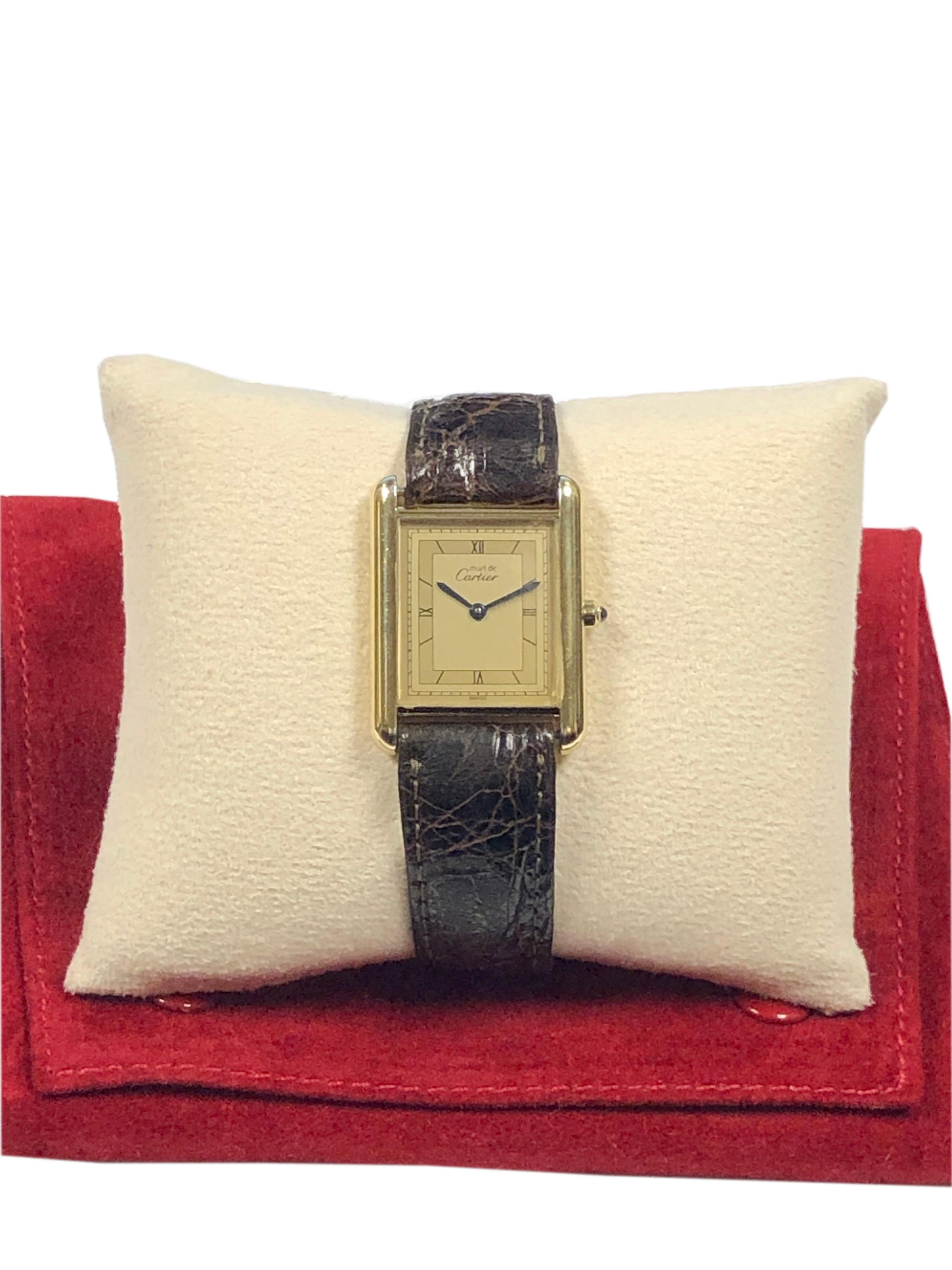 Cartier Classic Mid Size Must de Cartier Vermeil Tank Wrist Watch 3