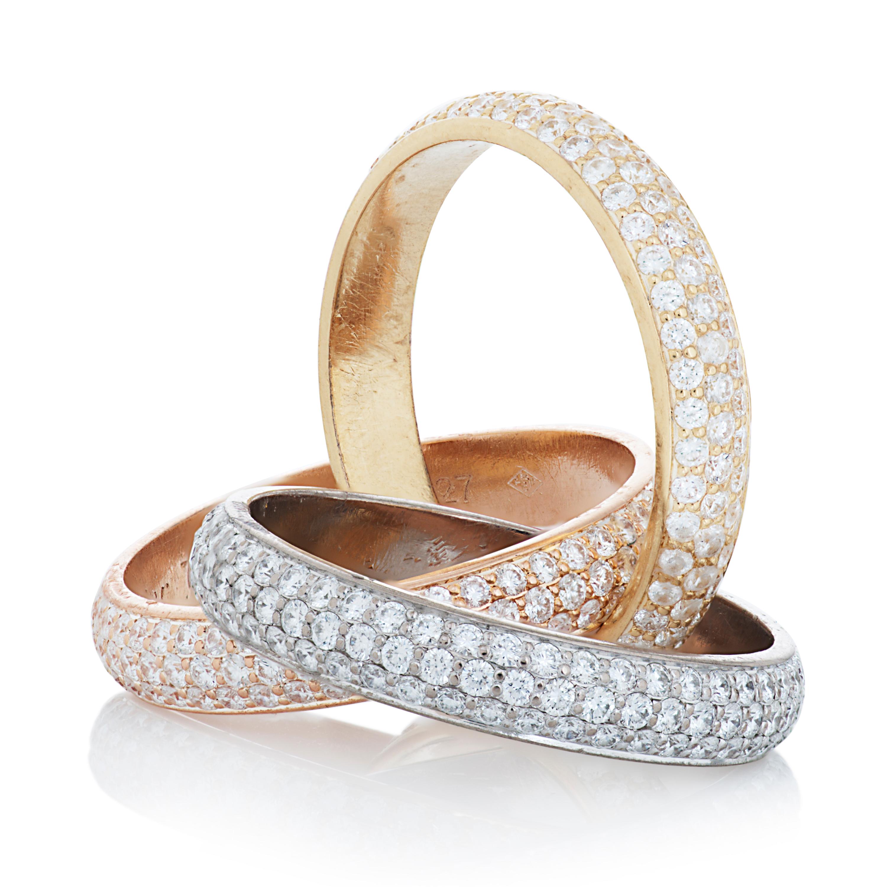 Round Cut Cartier Classic Model Diamond Trinity Ring in 18k White, Yellow and Rose Gold