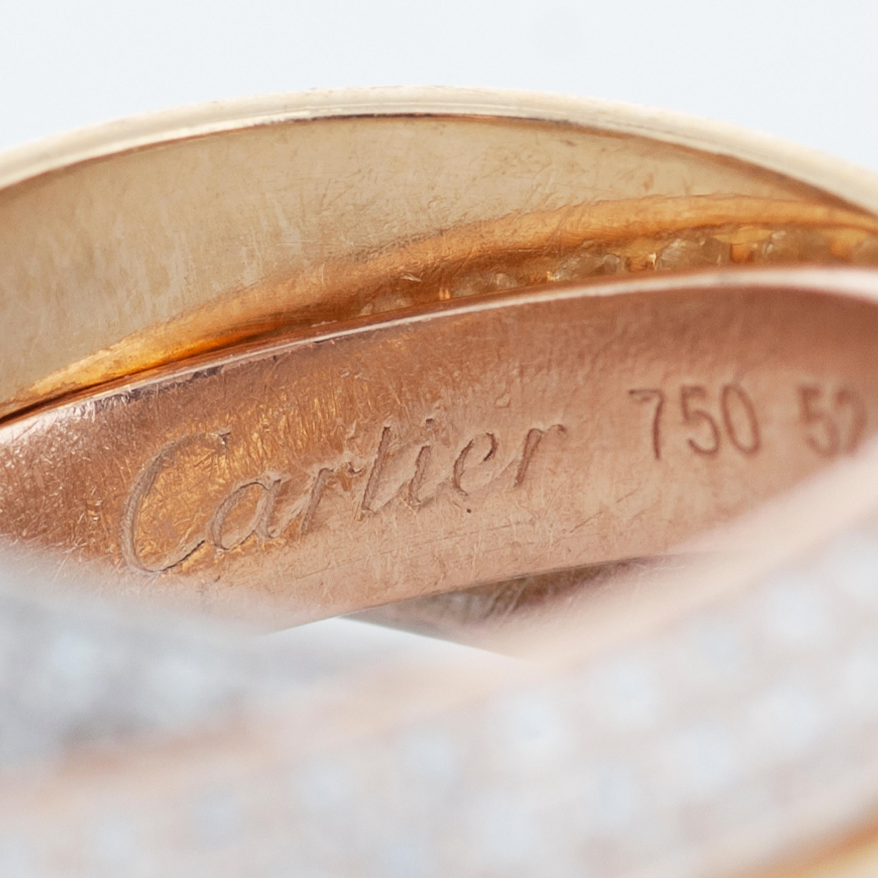Cartier Classic Model Diamond Trinity Ring in 18k White, Yellow and Rose Gold In Excellent Condition In Philadelphia, PA