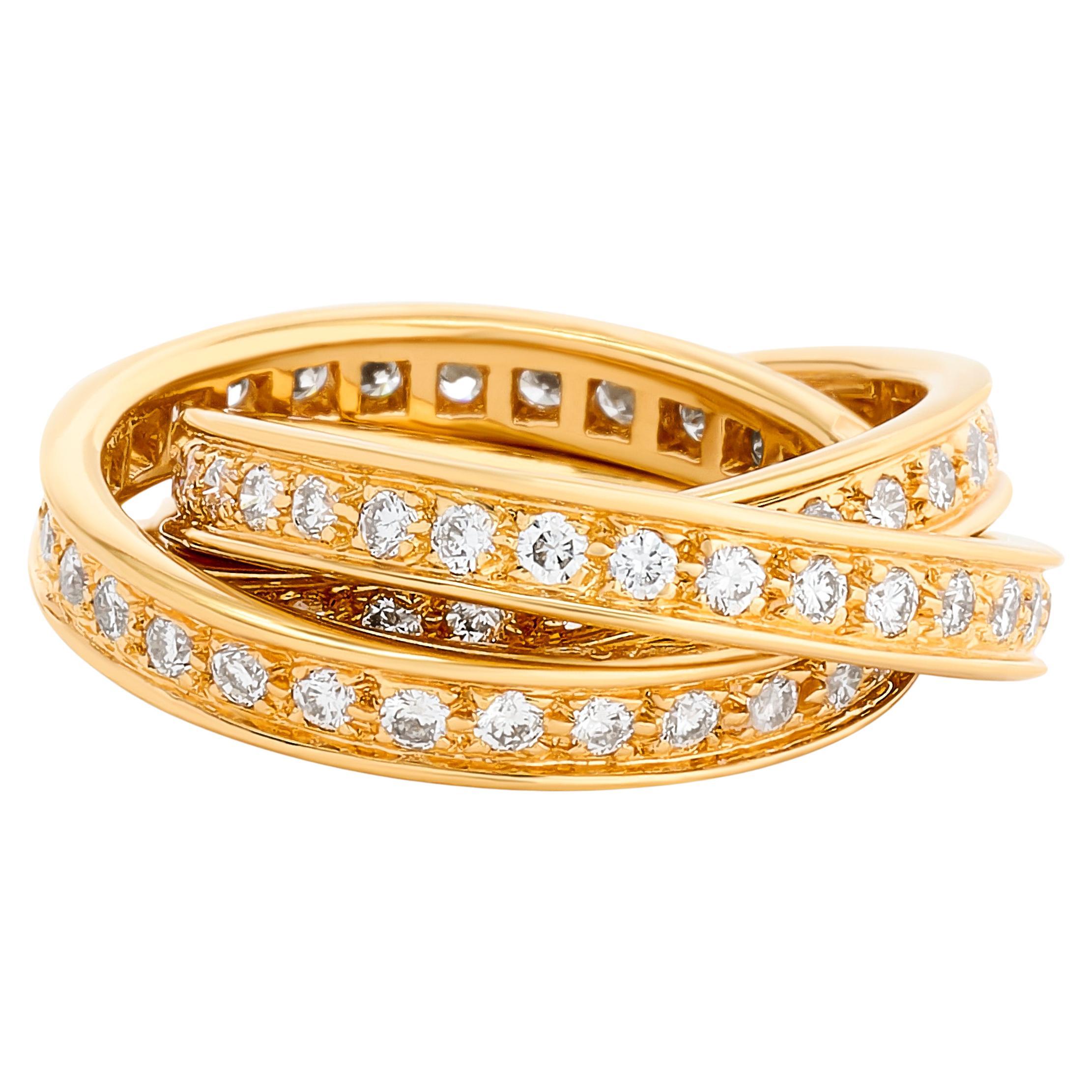 Cartier Classic Model Diamond Trinity Rolling Ring en or jaune 18k en vente