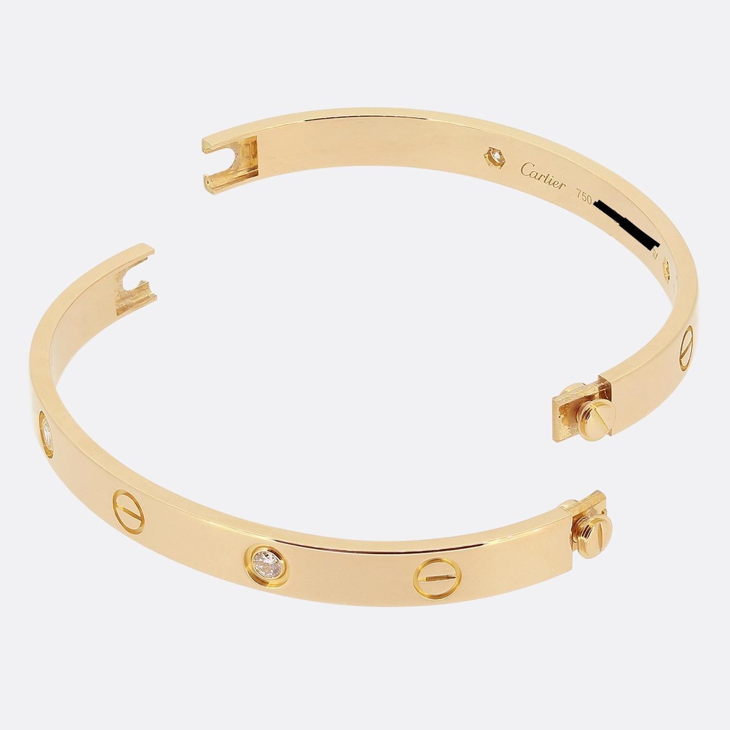 Cartier Classic Model Four Diamond LOVE Bangle Size 17 For Sale at 1stDibs