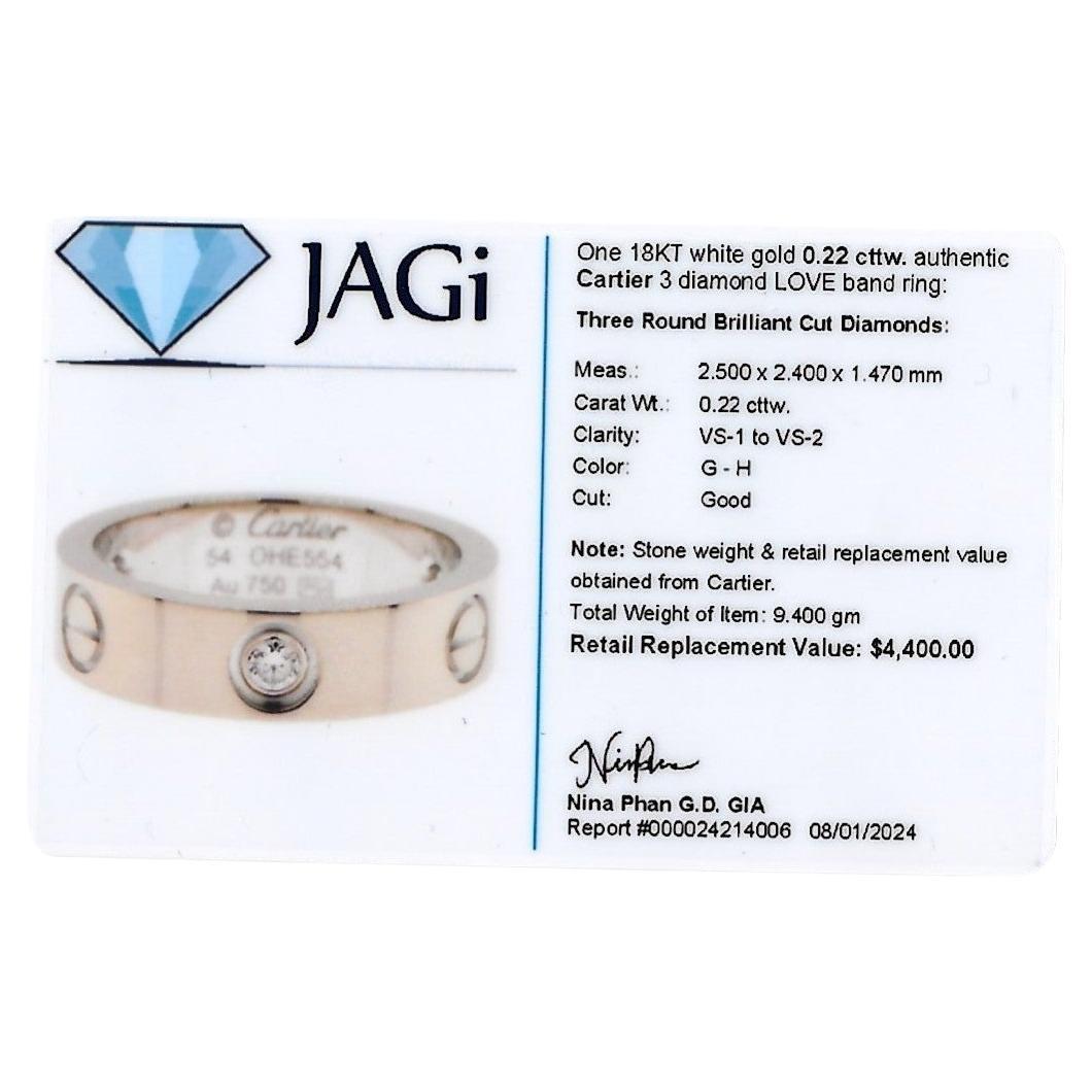 Cartier Classic Model Love Band Ring with 3 Diamonds in 18 Karat White Gold For Sale 4