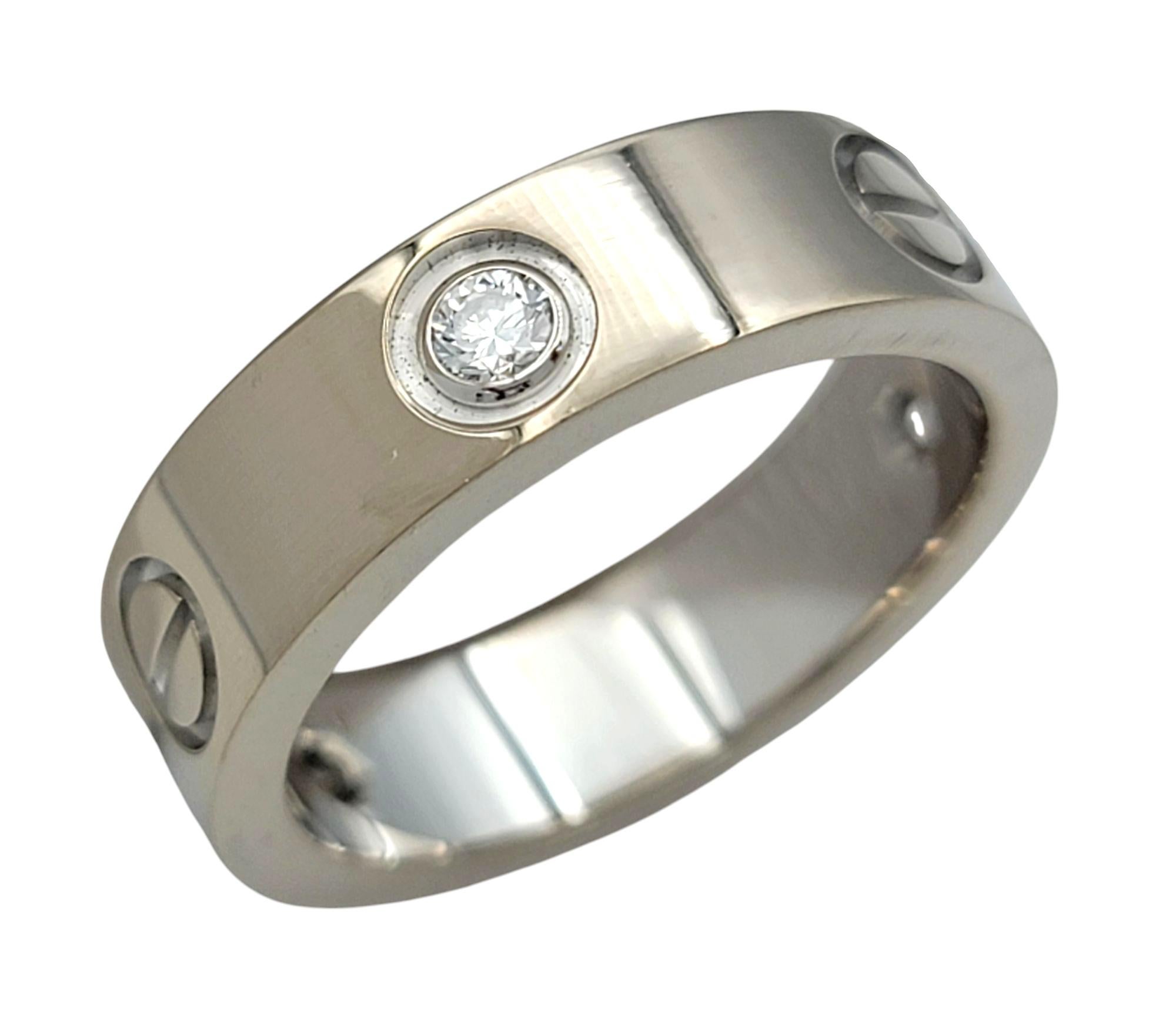 Contemporary Cartier Classic Model Love Band Ring with 3 Diamonds in 18 Karat White Gold For Sale