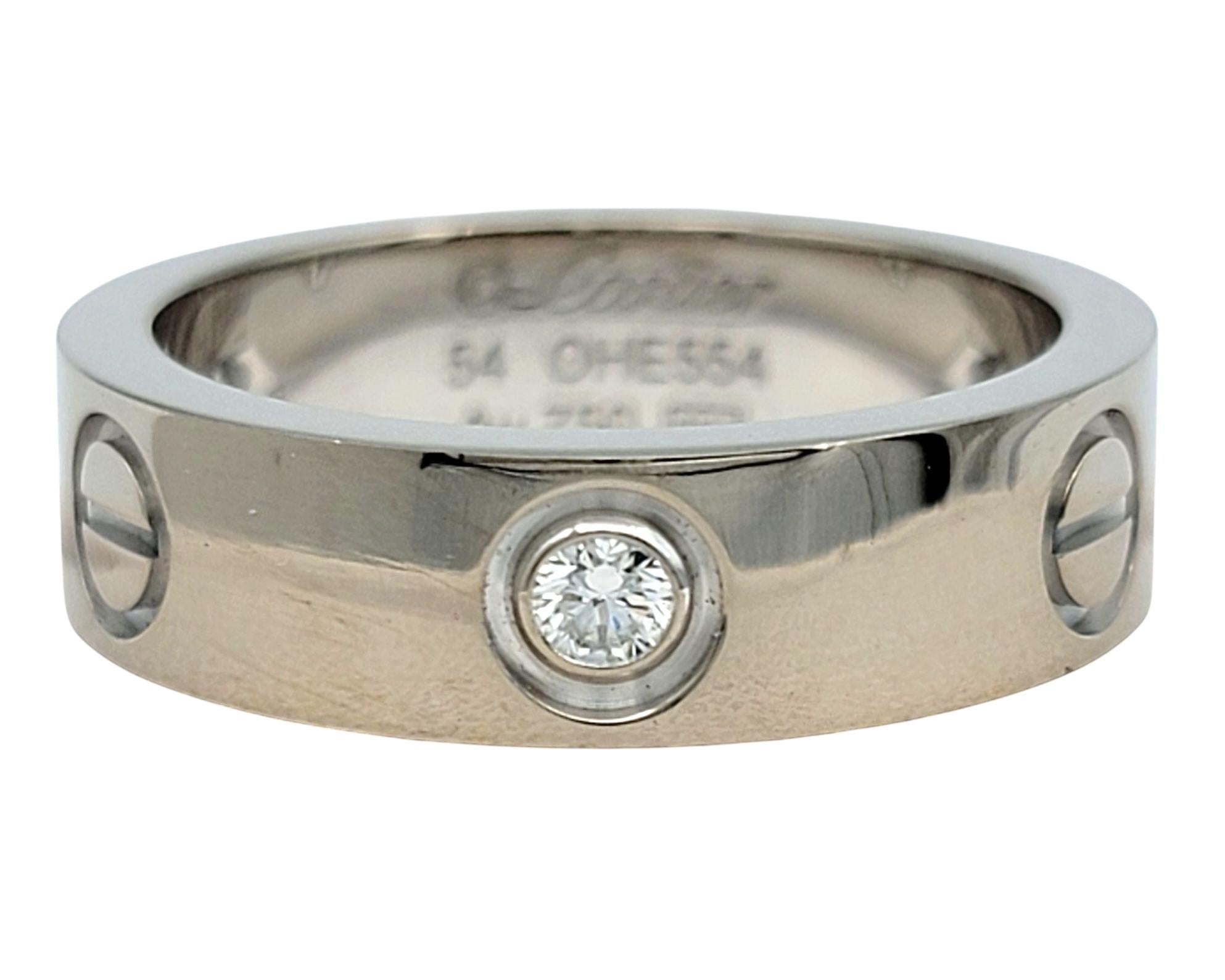 Cartier Classic Model Love Band Ring with 3 Diamonds in 18 Karat White Gold In Good Condition For Sale In Scottsdale, AZ