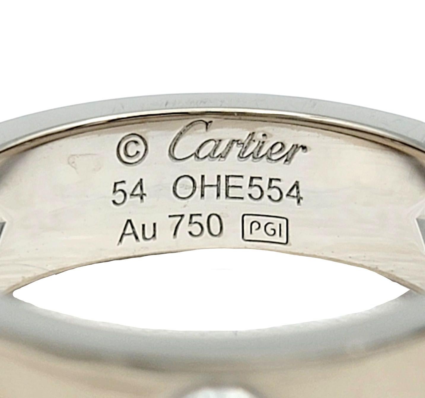 Women's or Men's Cartier Classic Model Love Band Ring with 3 Diamonds in 18 Karat White Gold For Sale