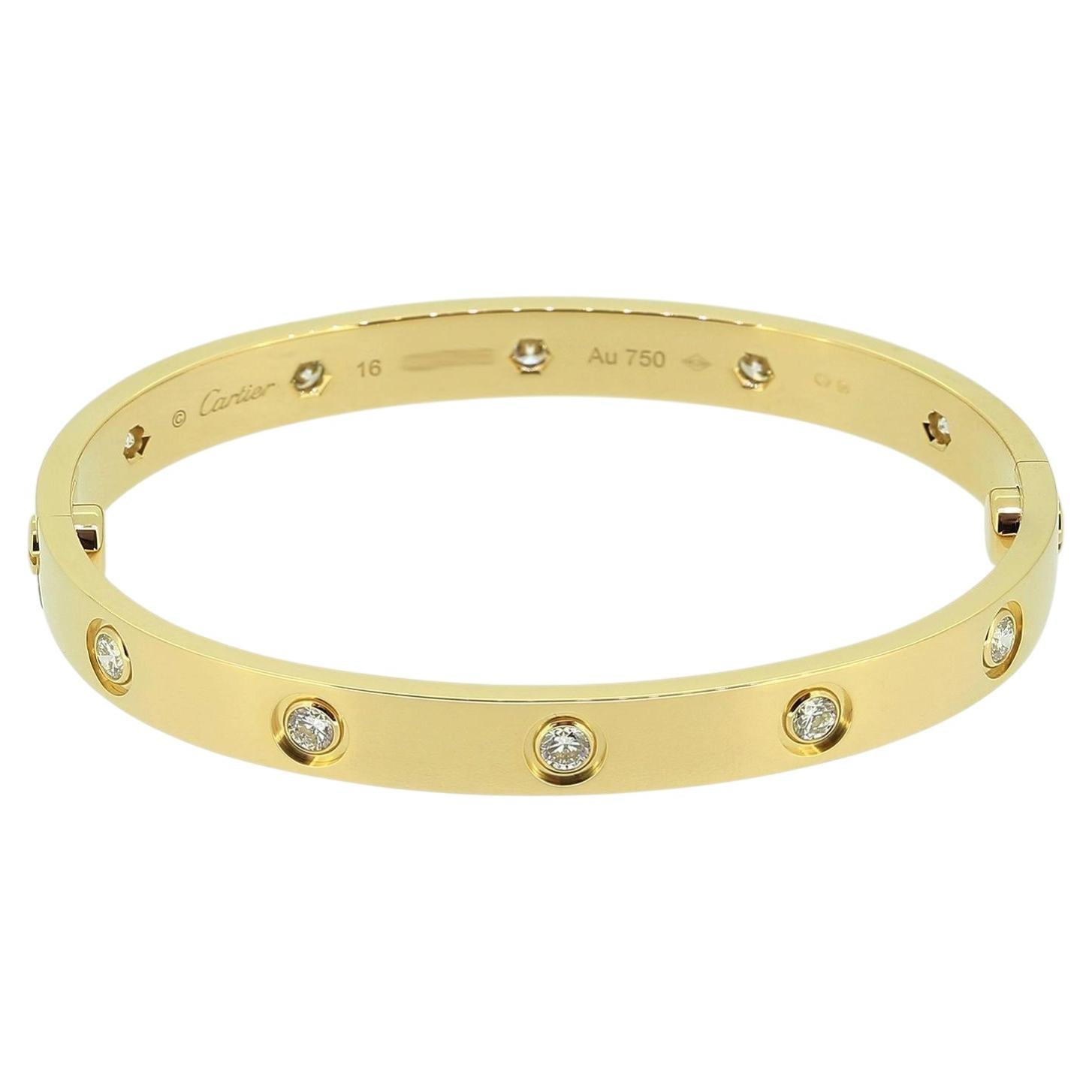 Cartier Classic Model Ten Diamond LOVE Bangle Size 16 For Sale