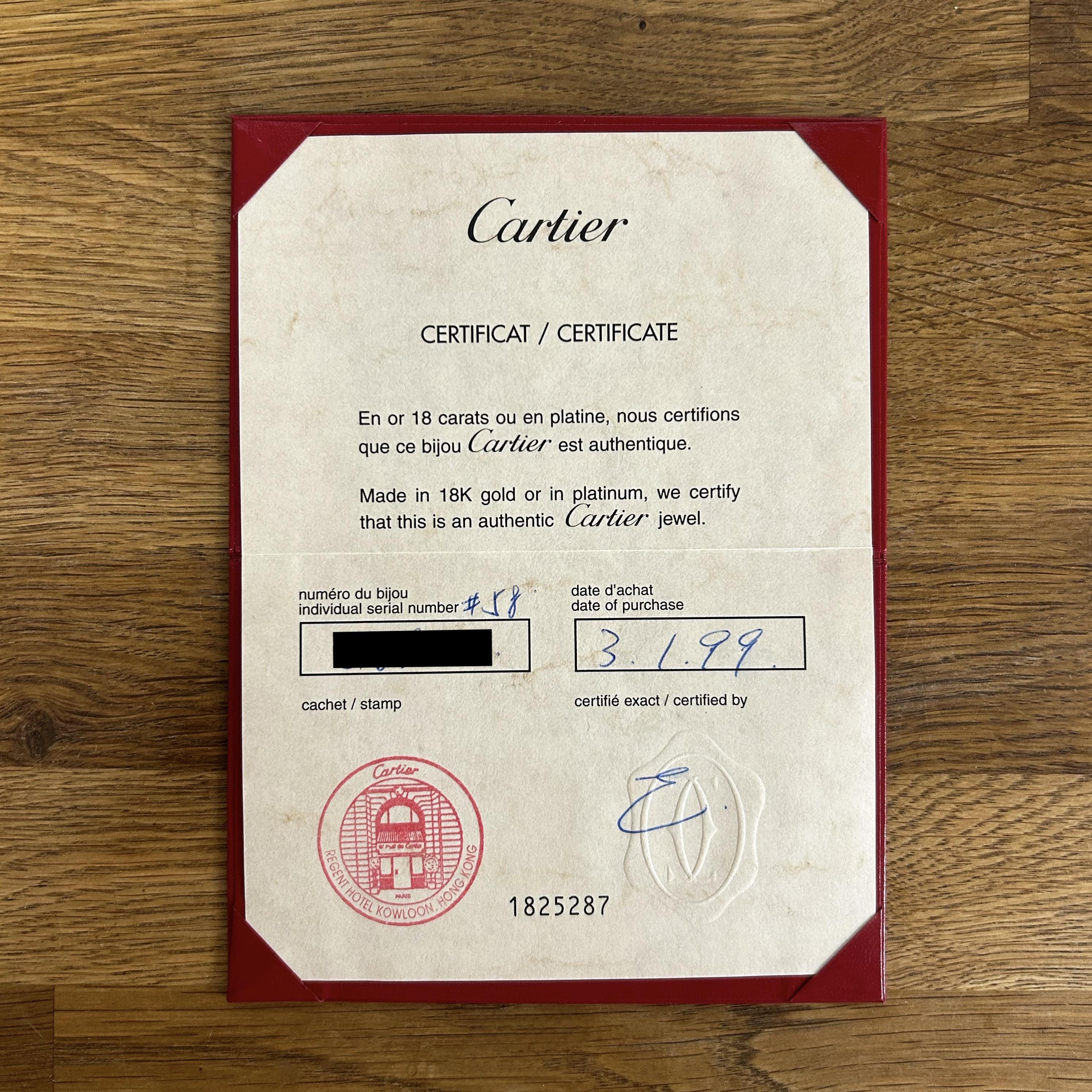 Taille brillant Cartier Classic Model Three Diamond LOVE Ring Size Q (58) en vente