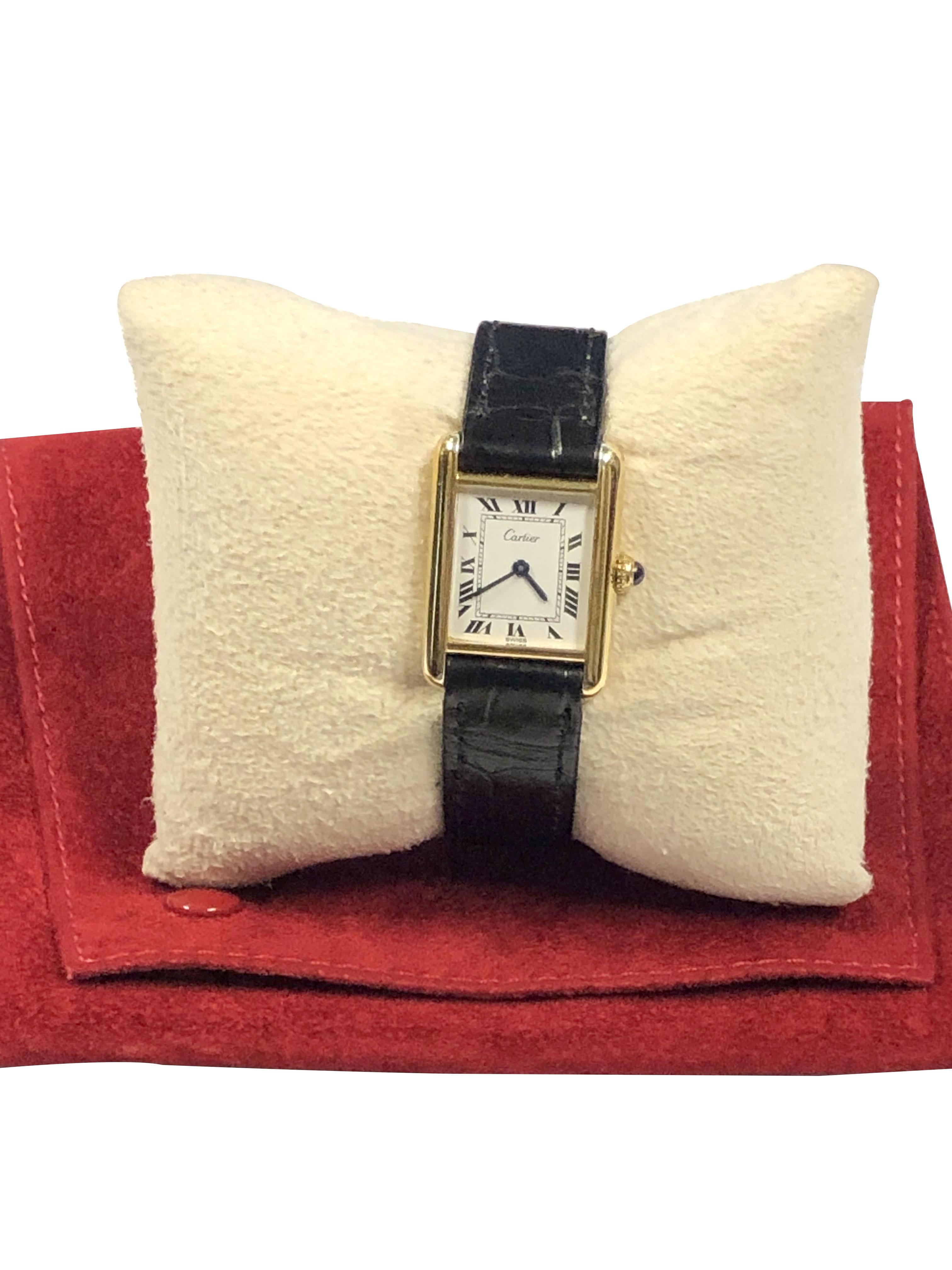 Cartier Classic Tank Vermeil Ladies Quartz Wrist watch In Excellent Condition In Chicago, IL