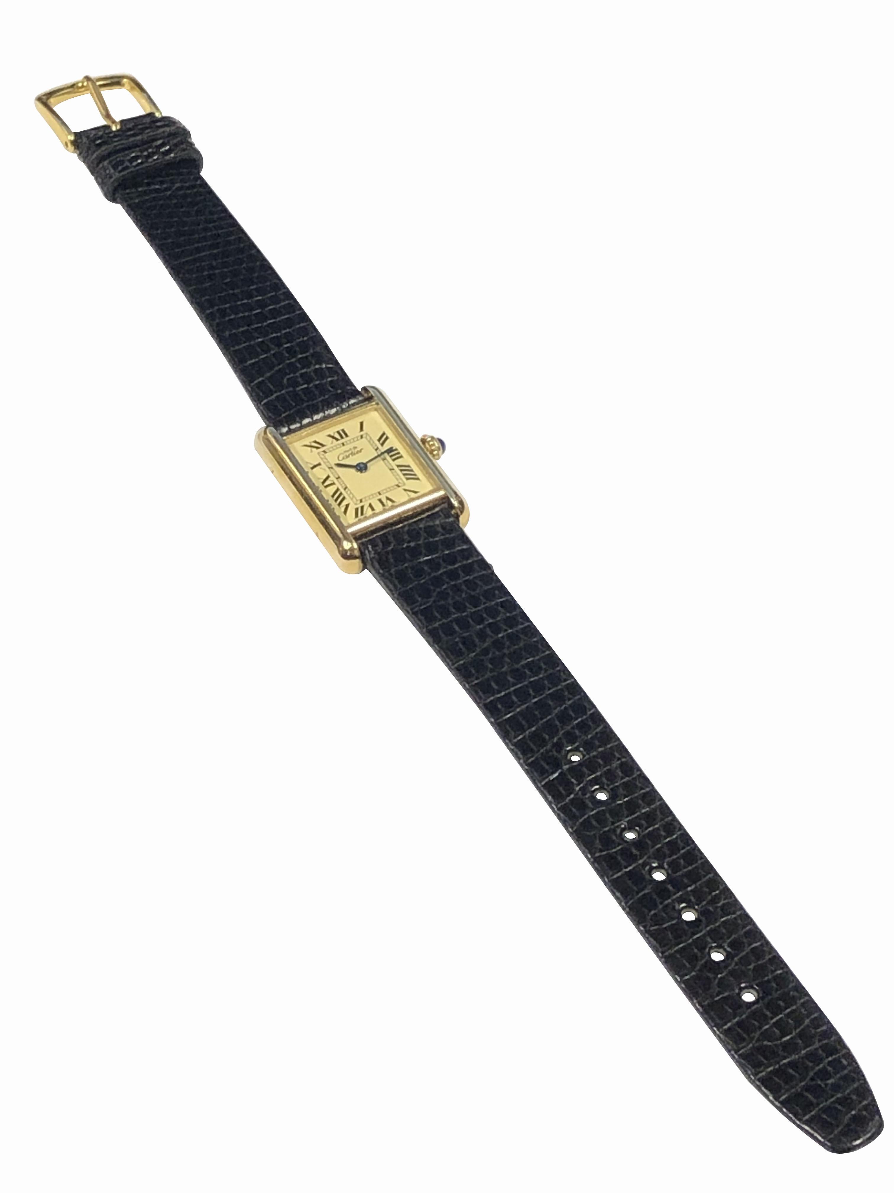 Cartier Classic Tank Vermeil Mid Size Quartz Wrist Watch In Excellent Condition In Chicago, IL