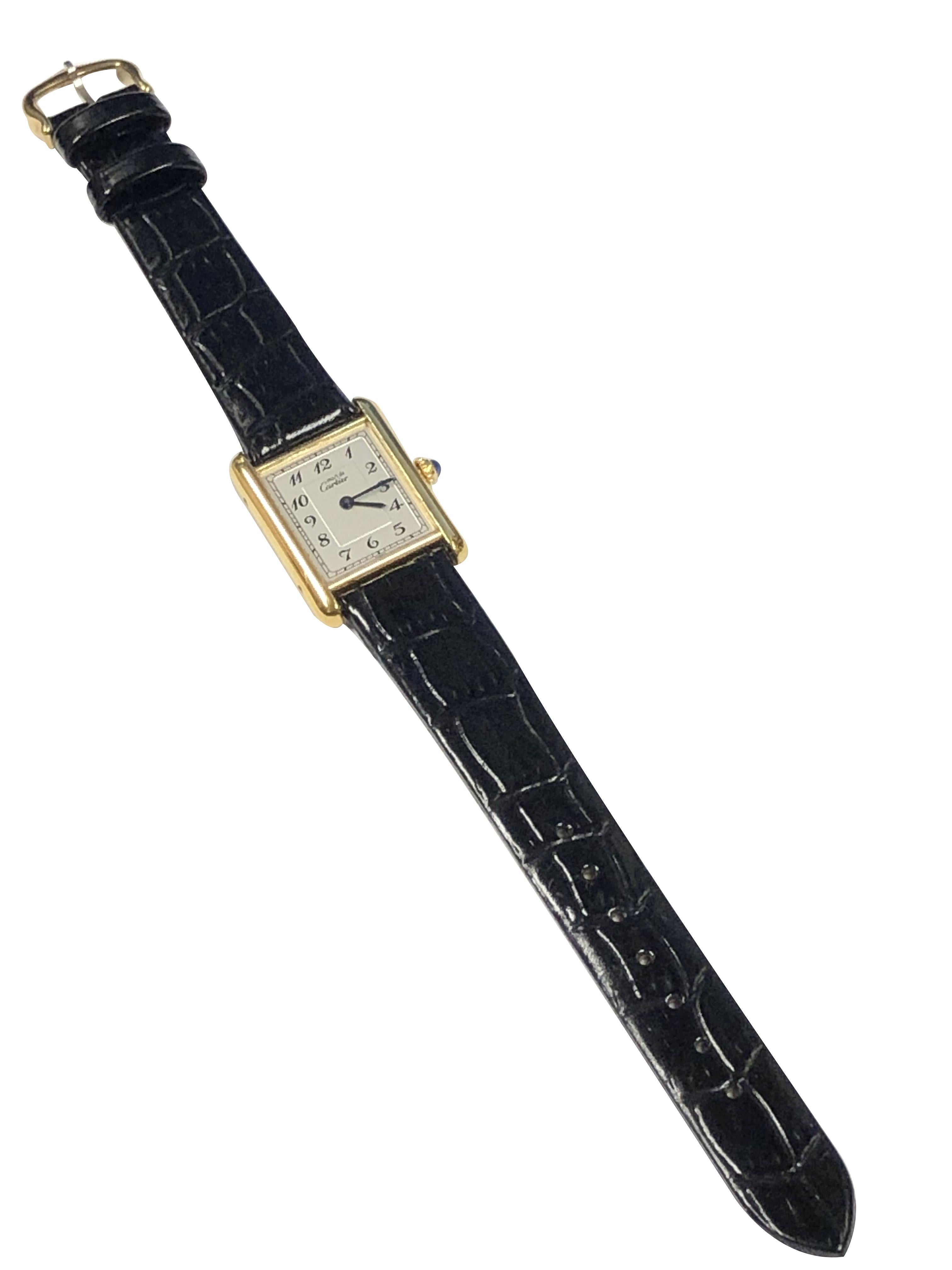 Cartier Classic Tank Vermeil Mid Size Quartz Wrist Watch In Excellent Condition In Chicago, IL