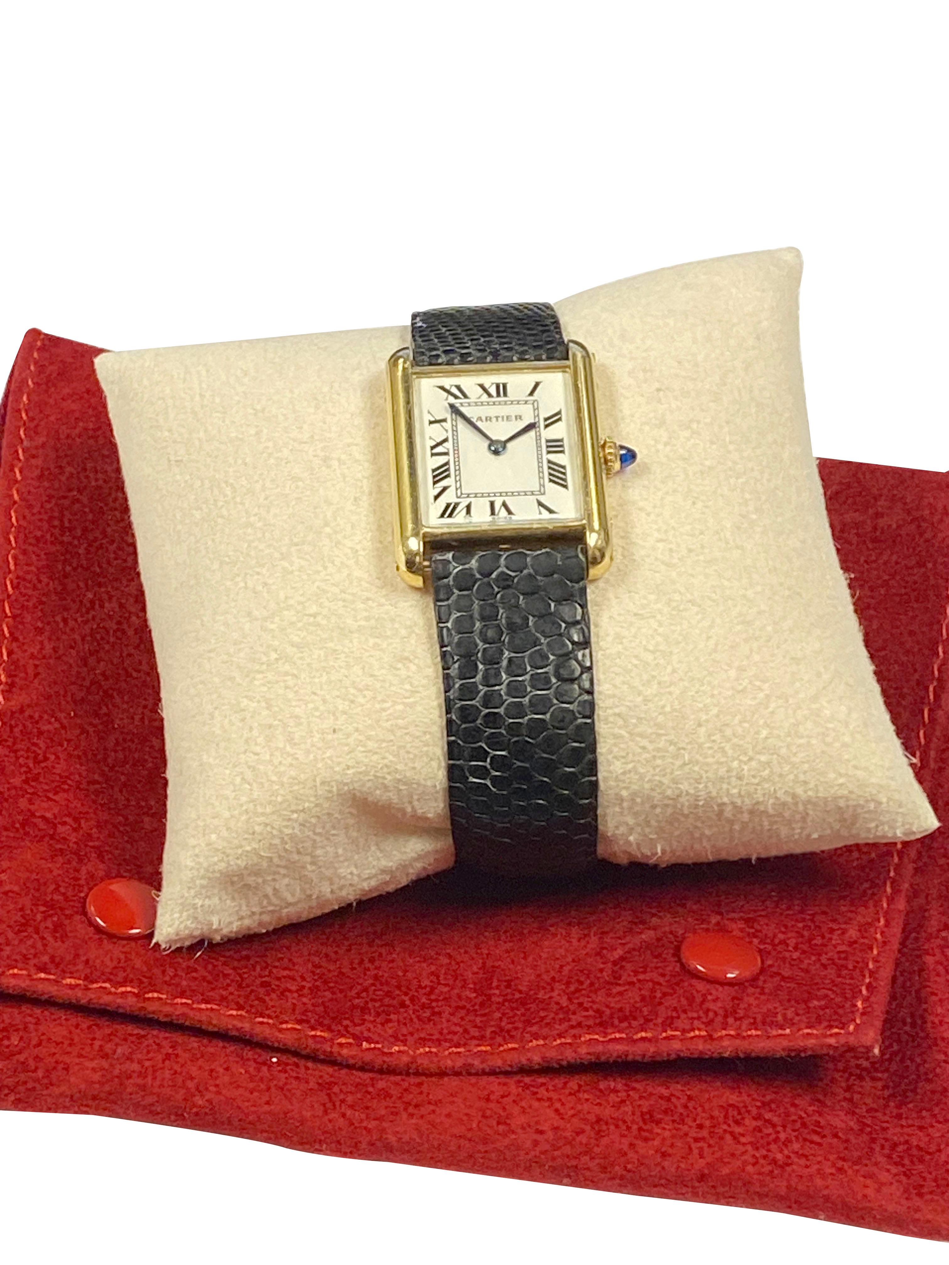 Cartier Classic Tank Vintage 1970 Yellow Gold Manual Wind Gents Size Wrist Watch In Excellent Condition In Chicago, IL