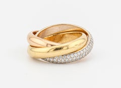 Cartier Classic Trinity Diamond 18k Yellow Rose White Gold Band Ring size 5.75