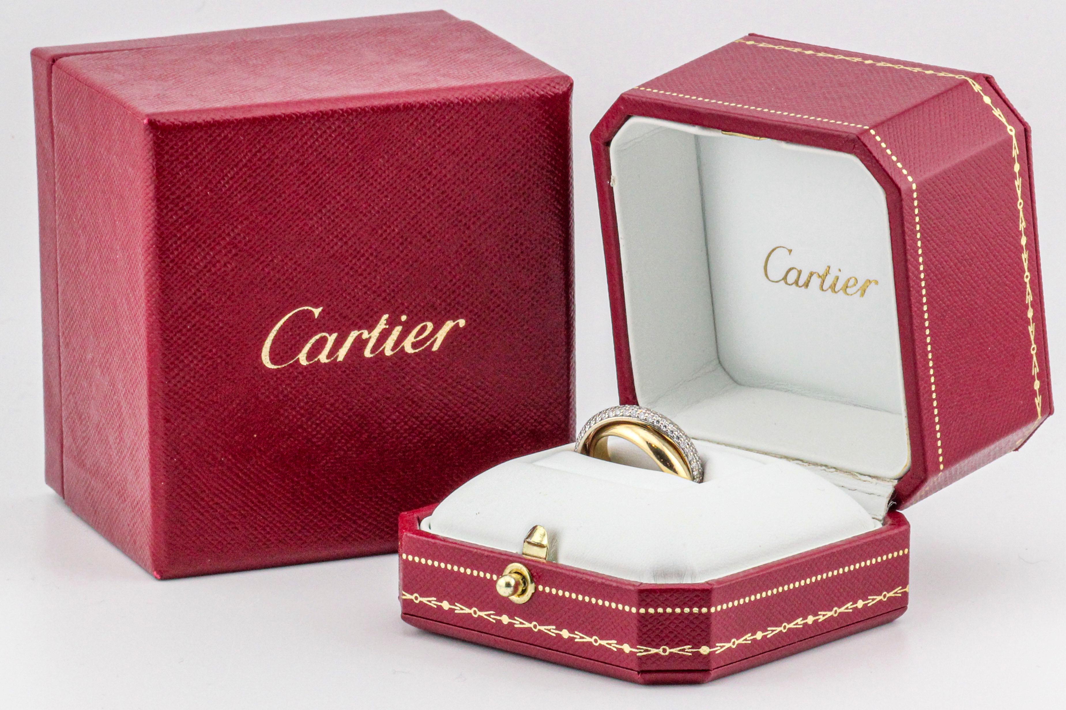 Cartier Classic Trinity Diamond 18k Yellow Rose White Gold Band Ring size 5.75 2