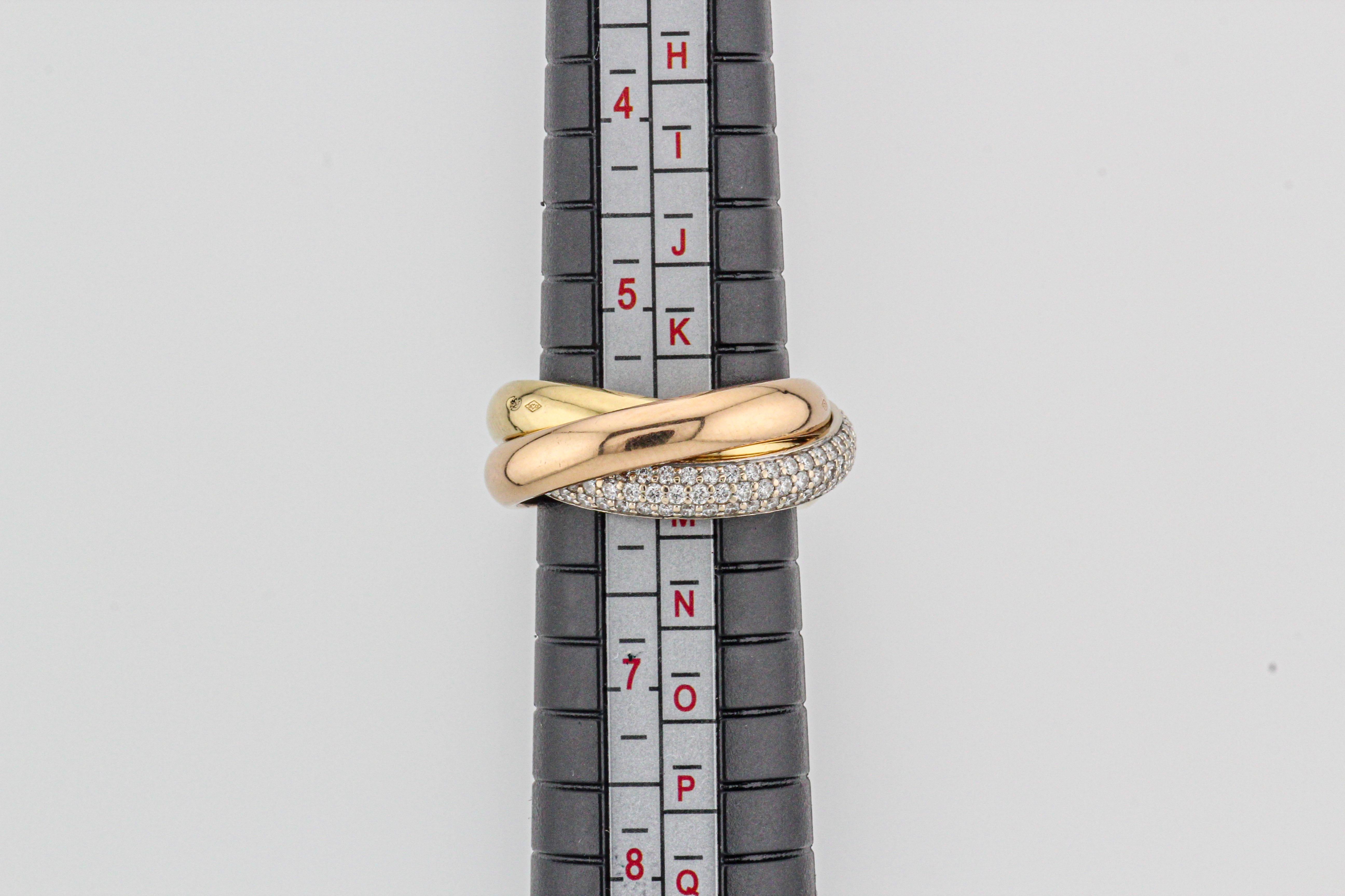 Cartier Classic Trinity Diamond 18k Yellow Rose White Gold Band Ring size 5.75 3
