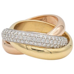 Cartier Bague classique Trinity Pave Rolling Diamond Ring 18K blanc jaune et rose