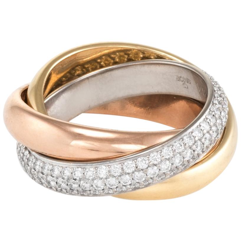 Cartier Classic Trinity Ring Diamond 18 Karat Tri Gold Estate Jewelry