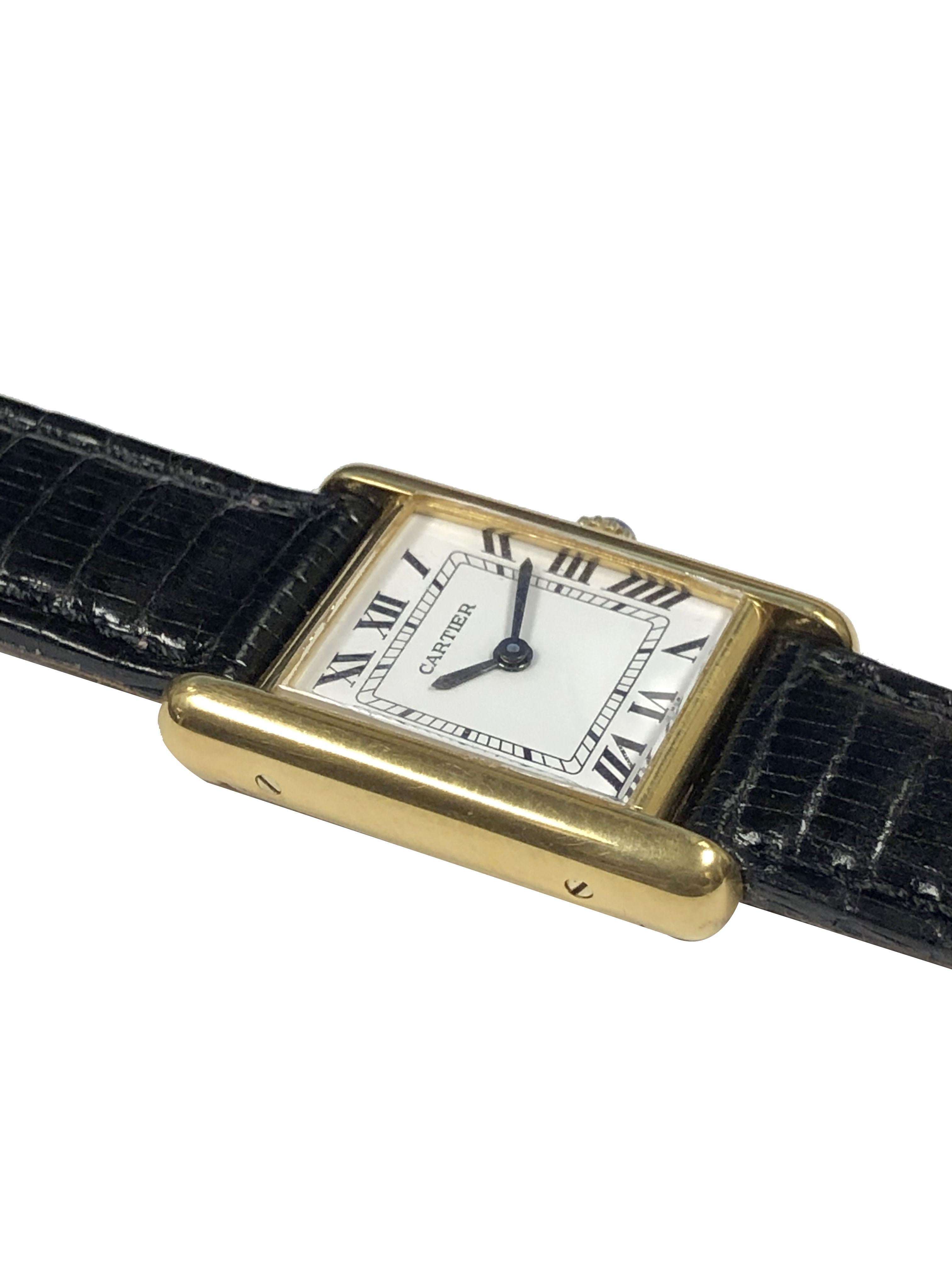 Cartier Classic Vermeil Ladies Mechanical Tank Wrist Watch In Excellent Condition In Chicago, IL