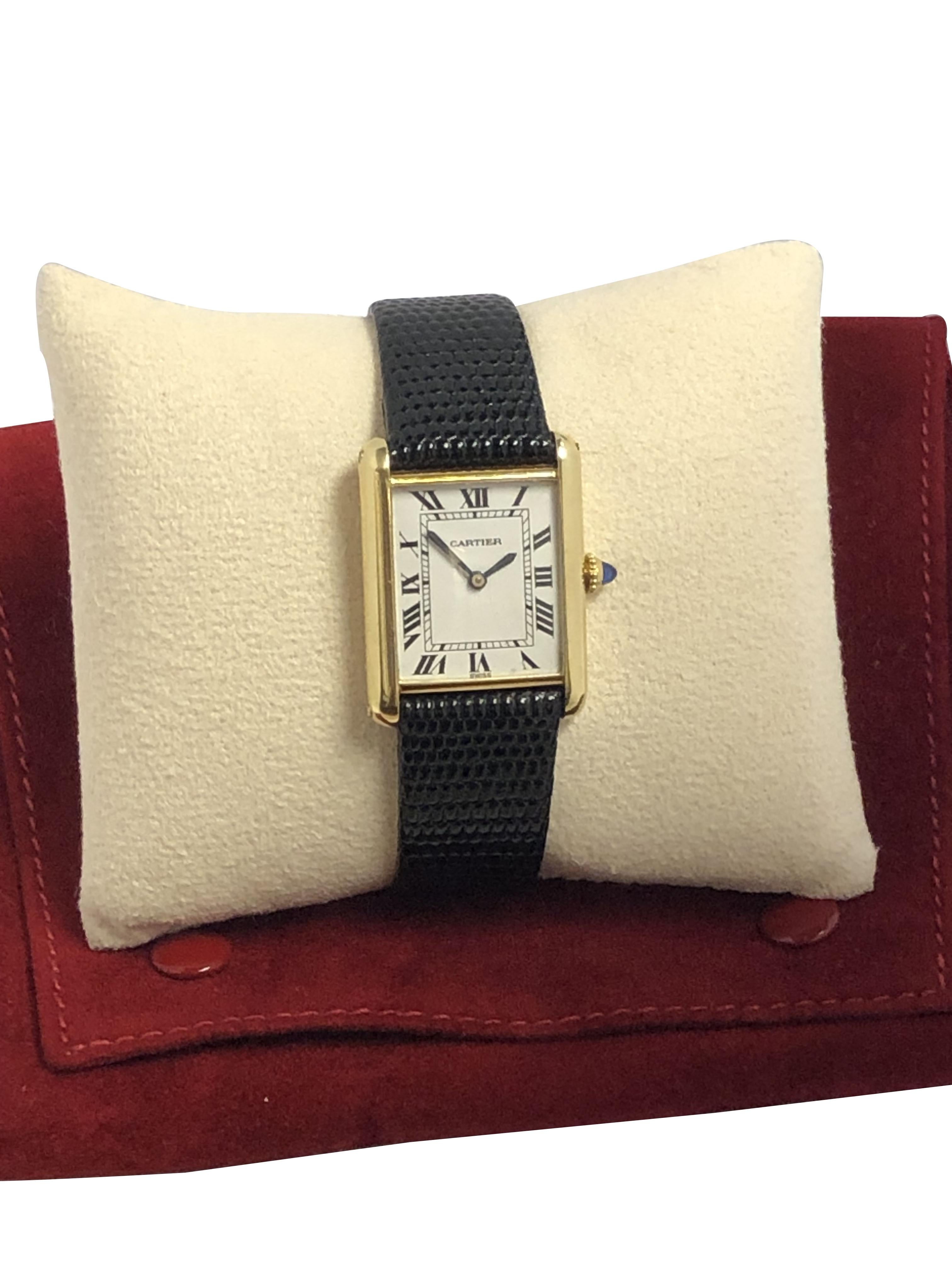 Cartier Classic Gelbgold Handaufzug Unisex Tank-Armbanduhr im Angebot 2
