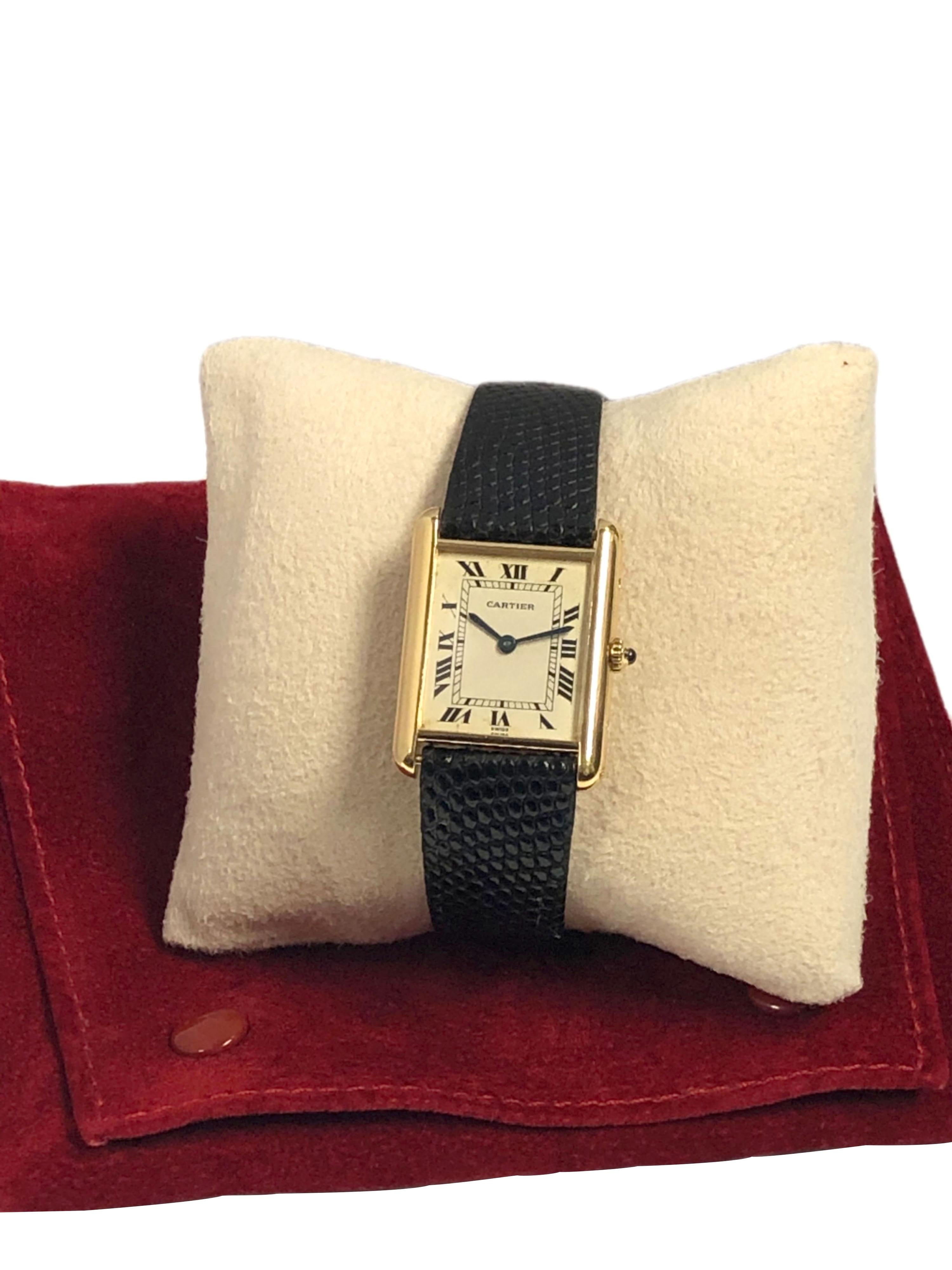 Cartier Classic Yellow Gold Mid Size Tank Wrist Watch In Excellent Condition In Chicago, IL